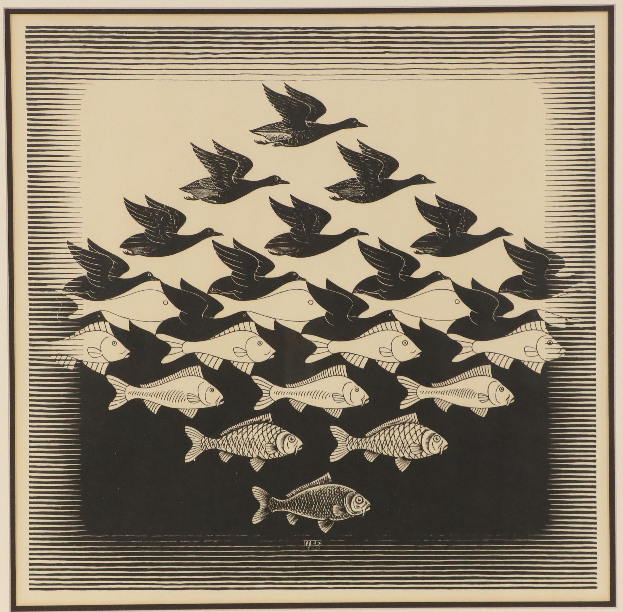 Lithograph After M. C. Escher "Sky and Water I"