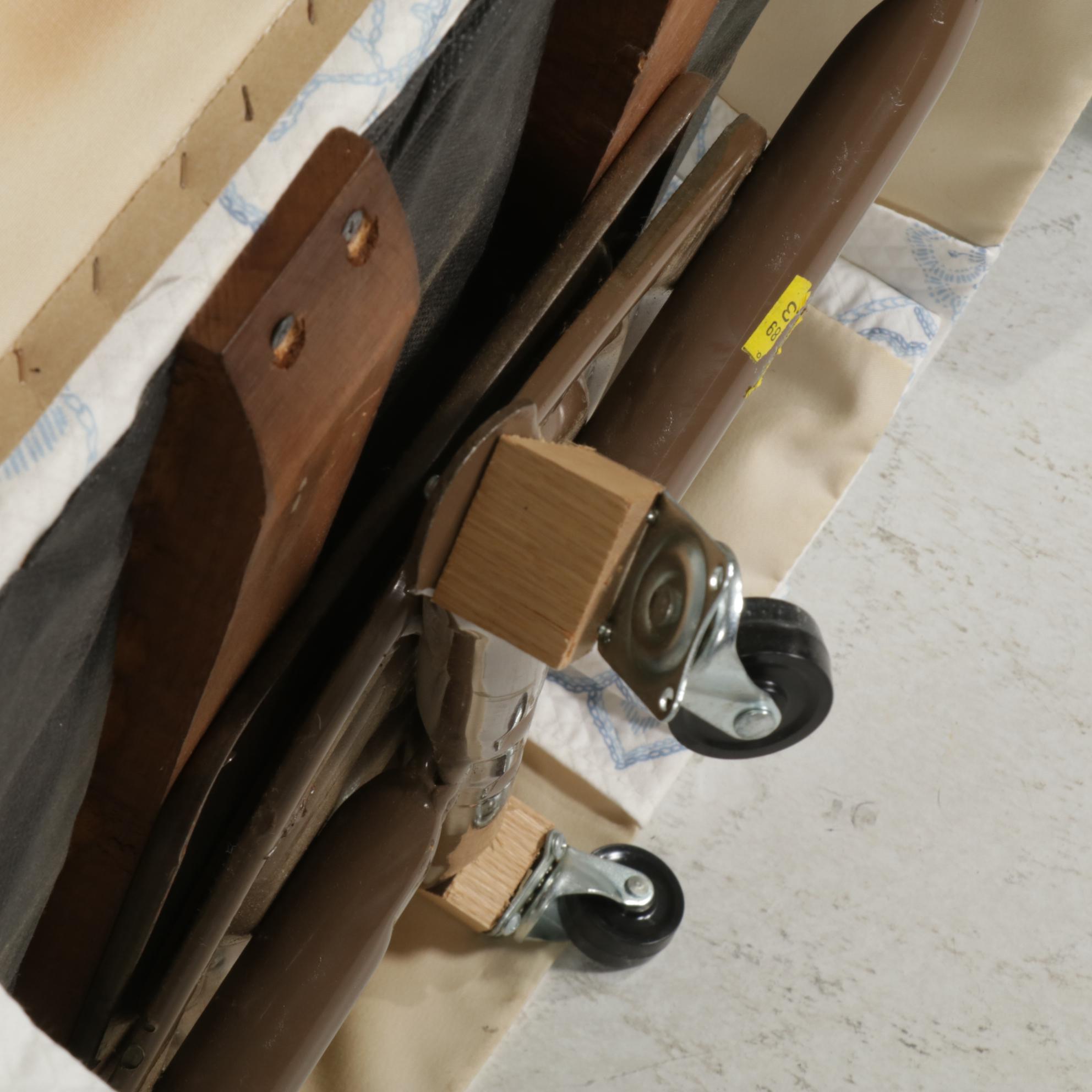 Crewel-Print and Button-Tufted Swivel Chair with Skirted Boudoir Chair