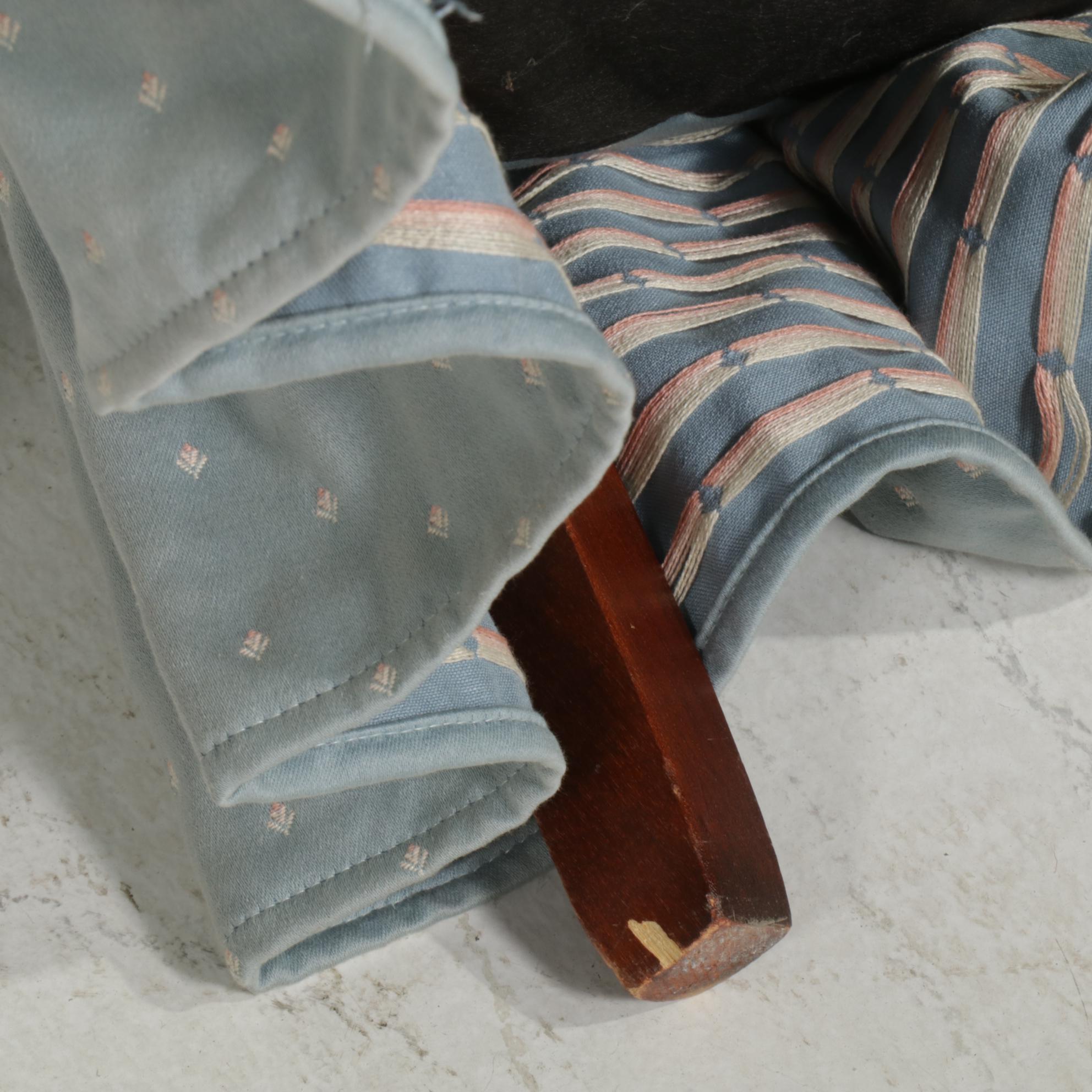 Crewel-Print and Button-Tufted Swivel Chair with Skirted Boudoir Chair