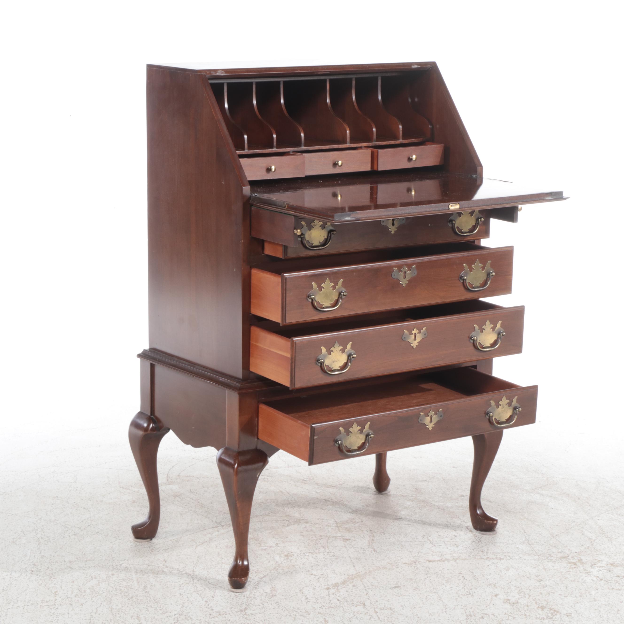 Kling Queen Anne Style Cherrywood Slant-Front Desk-on-Stand, Late 20th Century