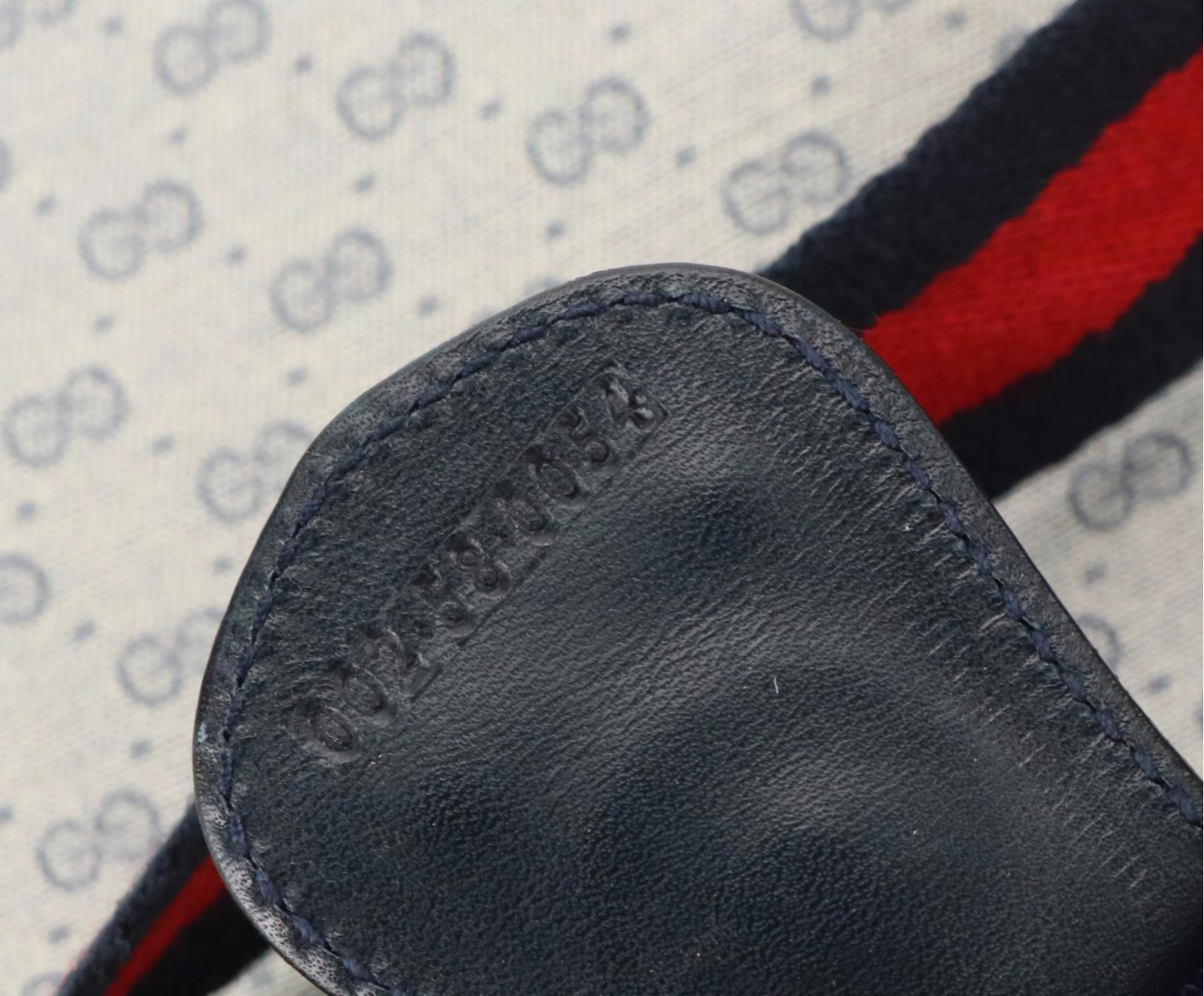 Gucci Web Strap Tote Bag in Navy Blue Micro GG Coated Canvas & Leather Trim