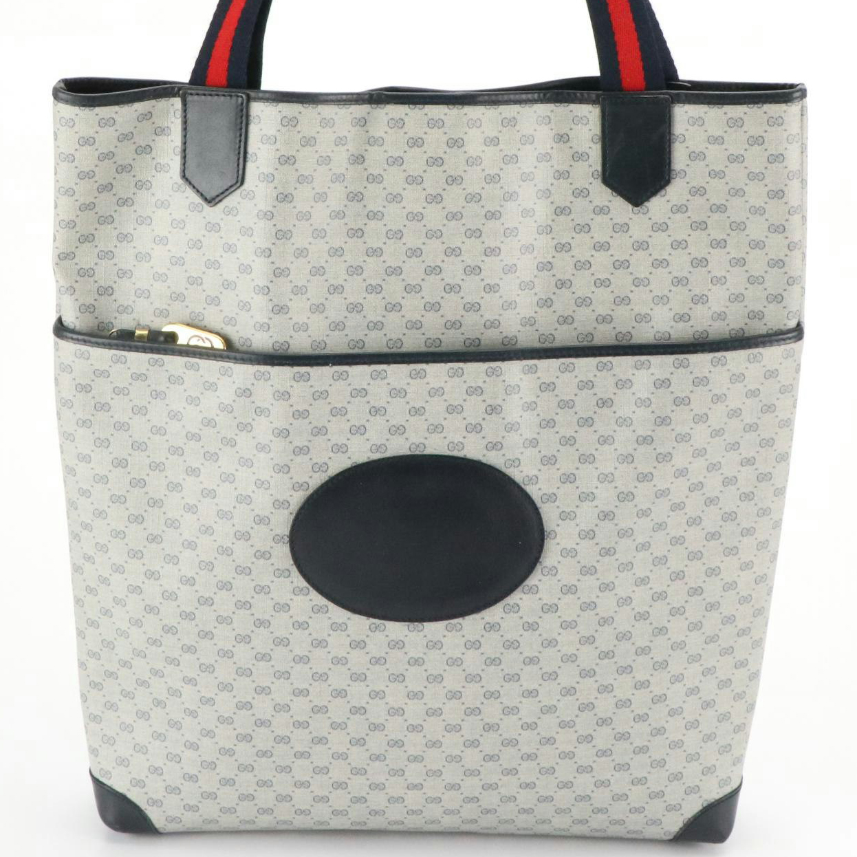 Gucci Web Strap Tote Bag in Navy Blue Micro GG Coated Canvas & Leather Trim