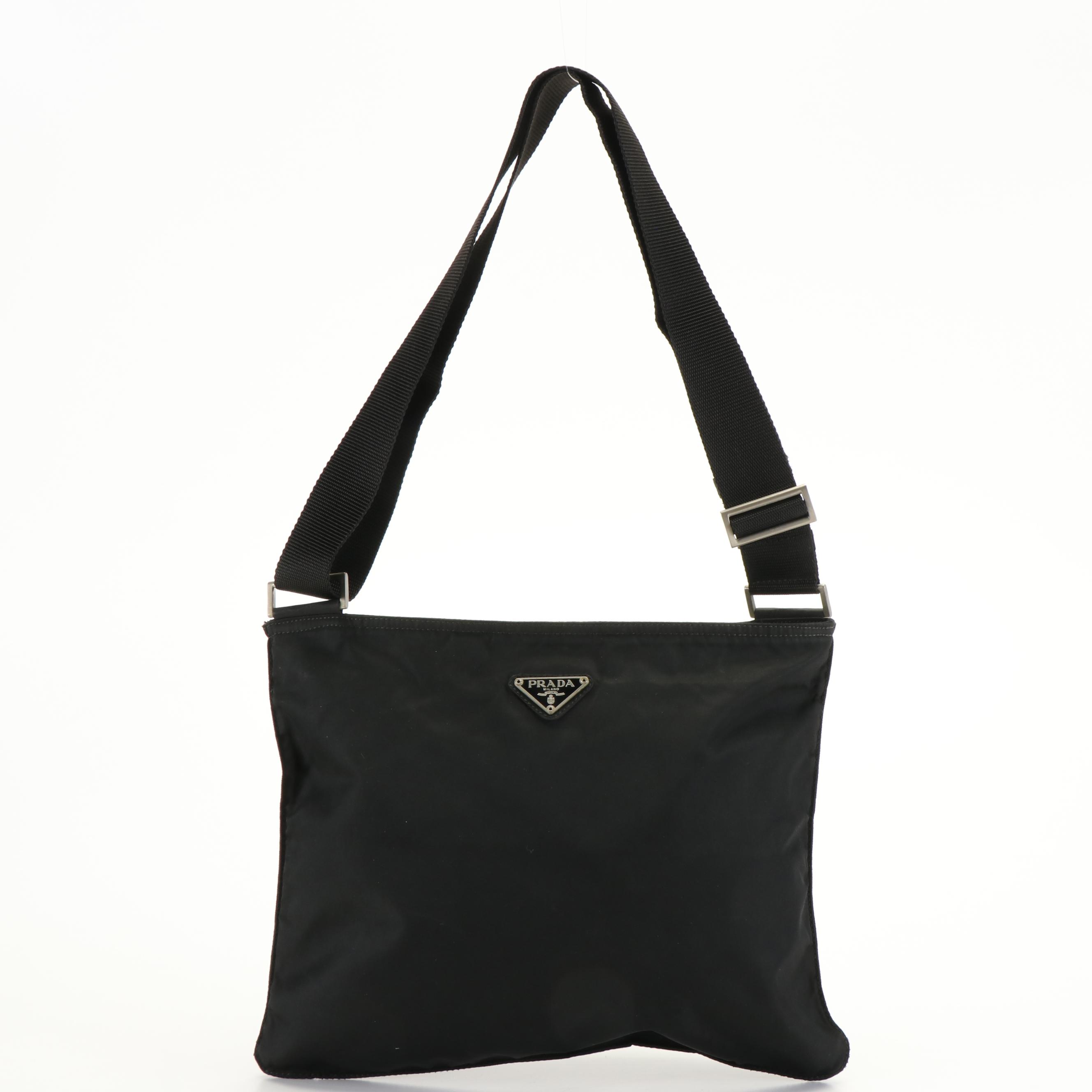 Prada Black Tessuto Nylon Flat Messenger Crossbody Bag