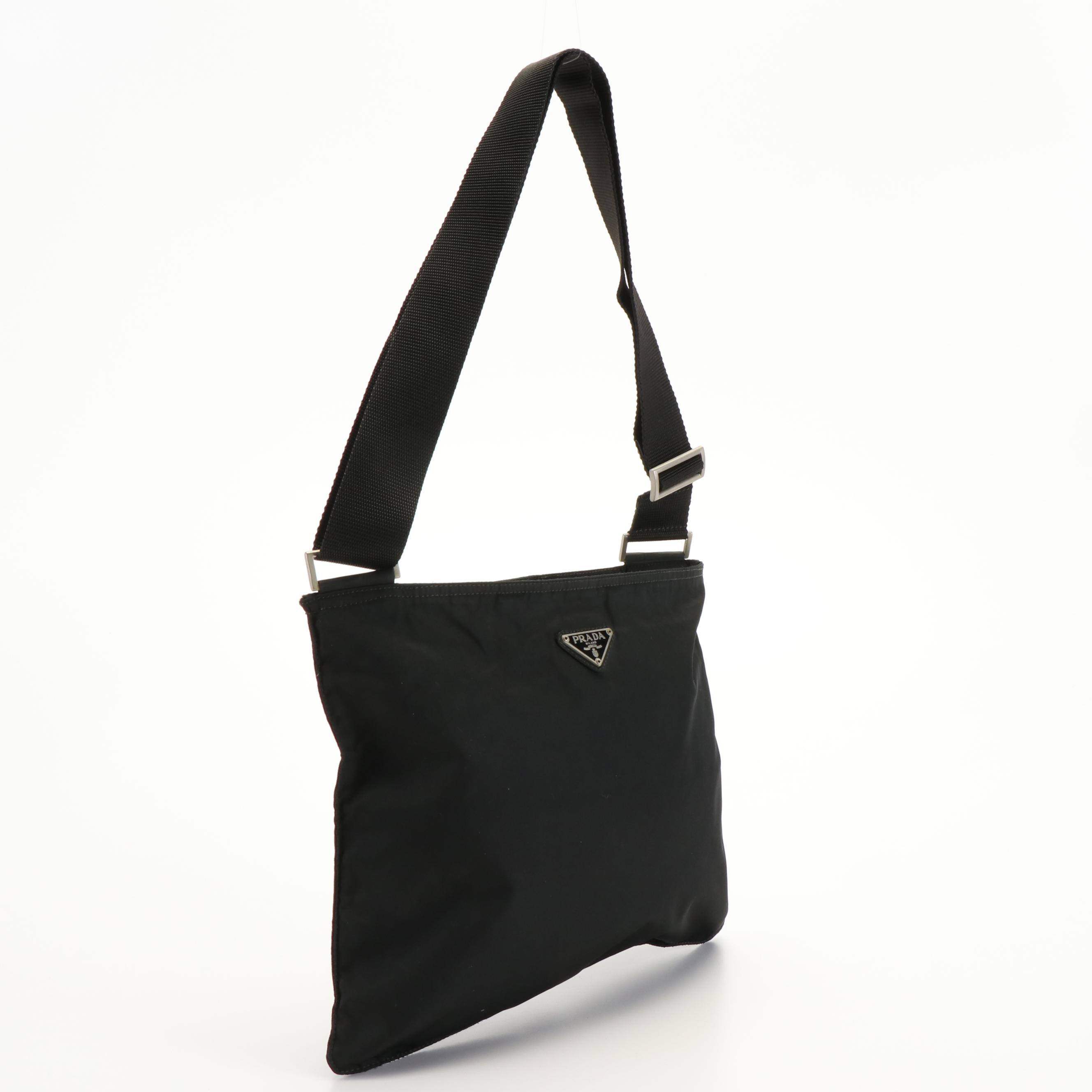 Prada Black Tessuto Nylon Flat Messenger Crossbody Bag