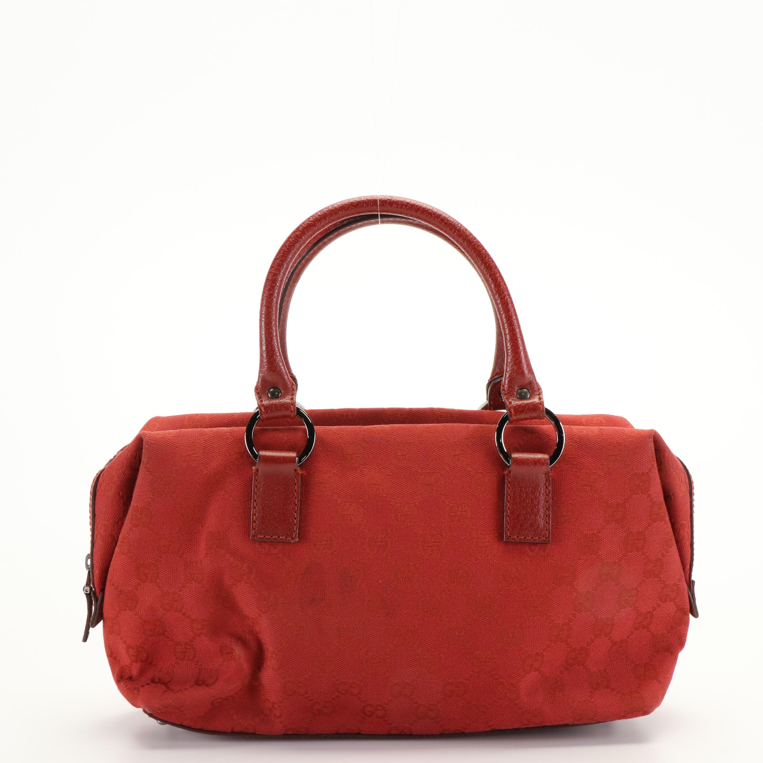 Gucci Red Monogram GG Canvas Boston Bag