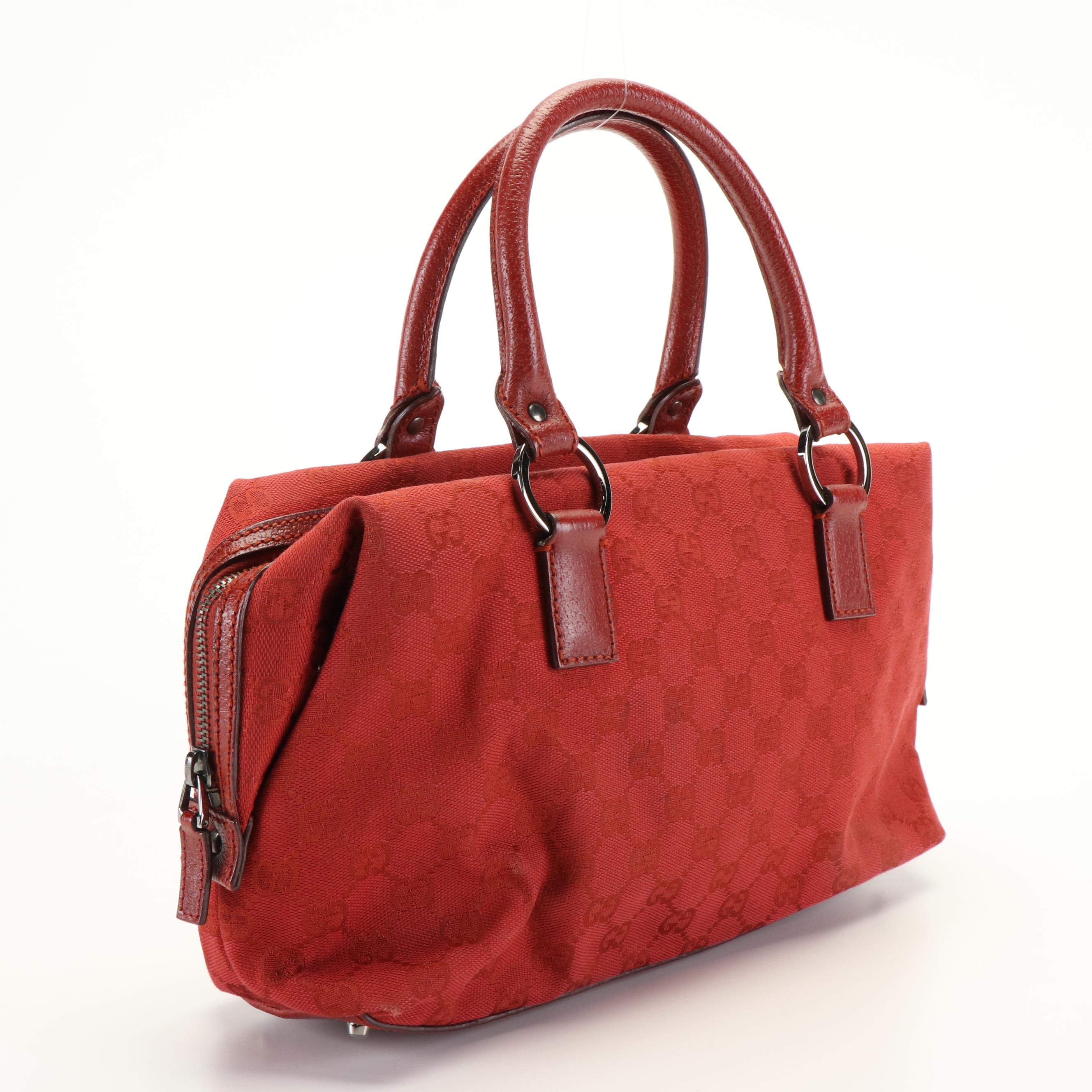 Gucci Red Monogram GG Canvas Boston Bag