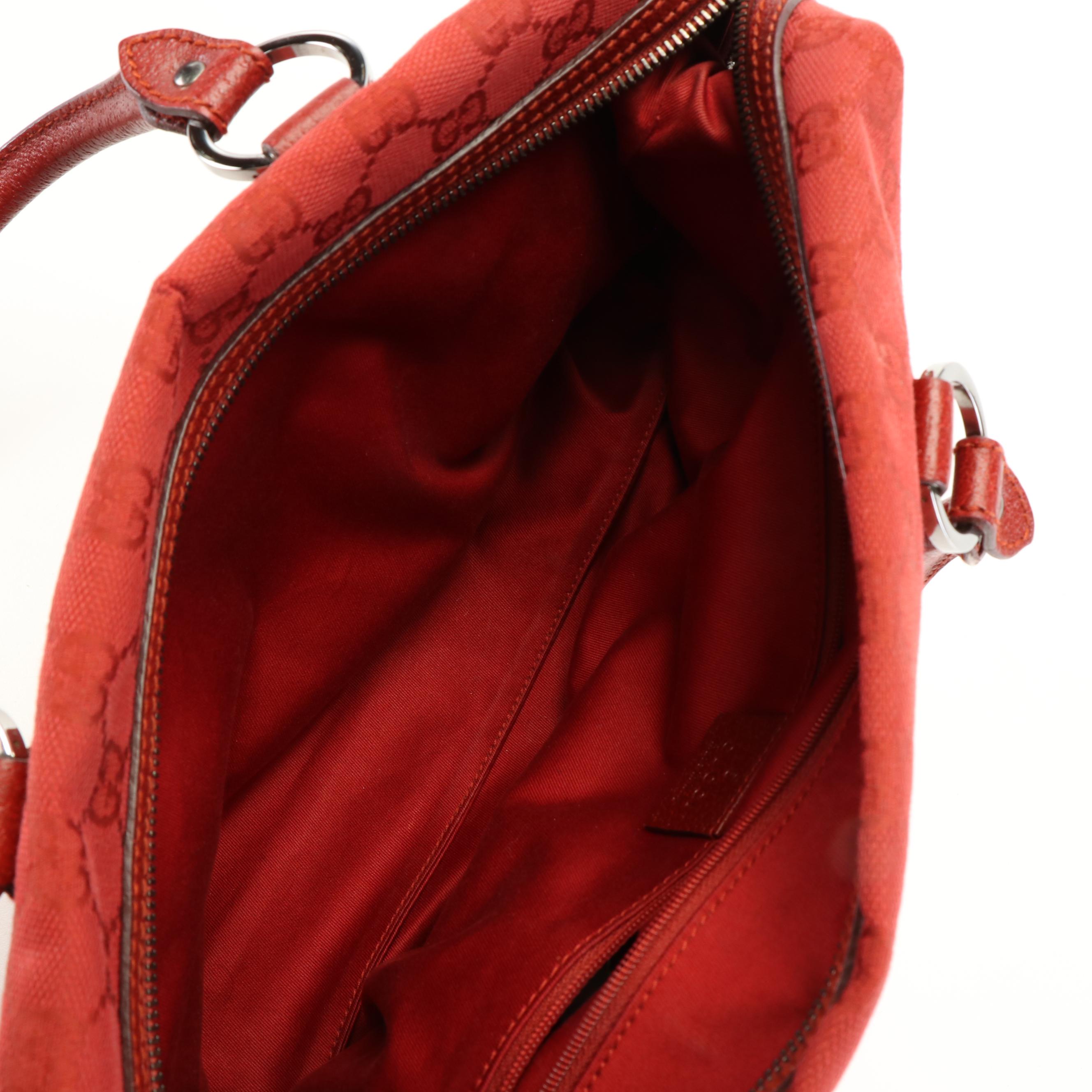 Gucci Red Monogram GG Canvas Boston Bag