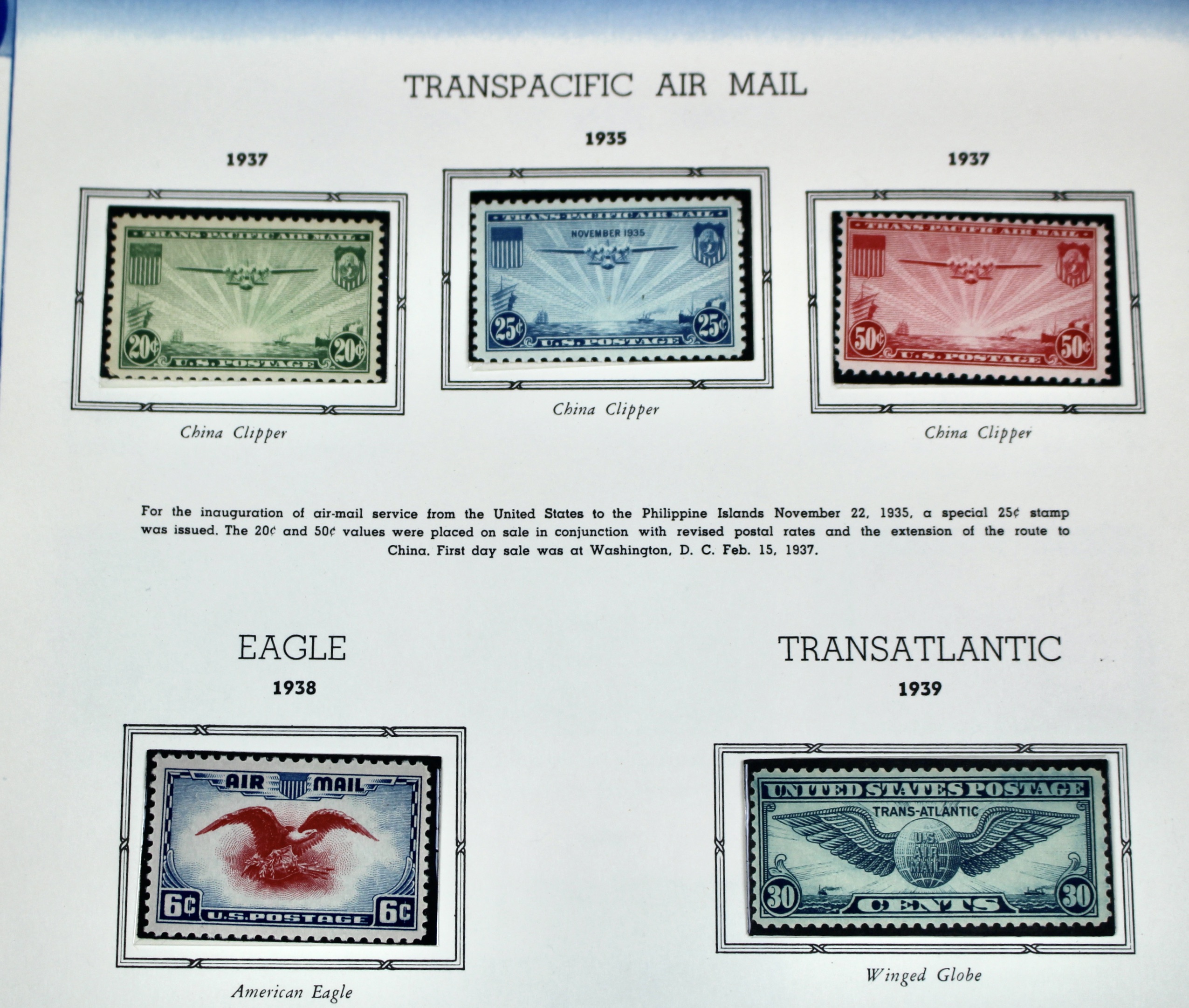 Mint Condition U.S. Air Mail Stamp Collection, 1926 to 1958