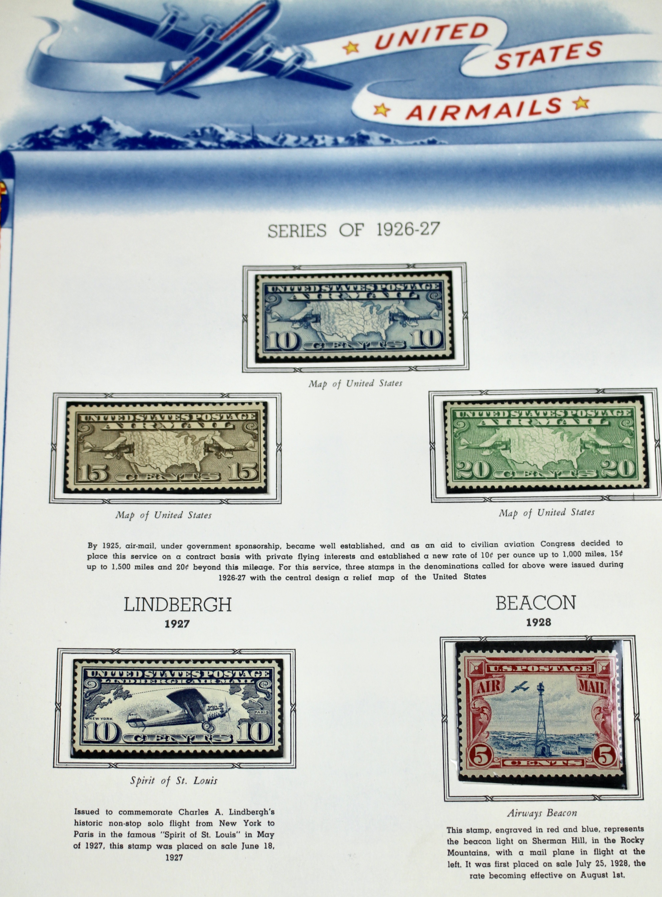 Mint Condition U.S. Air Mail Stamp Collection, 1926 to 1958