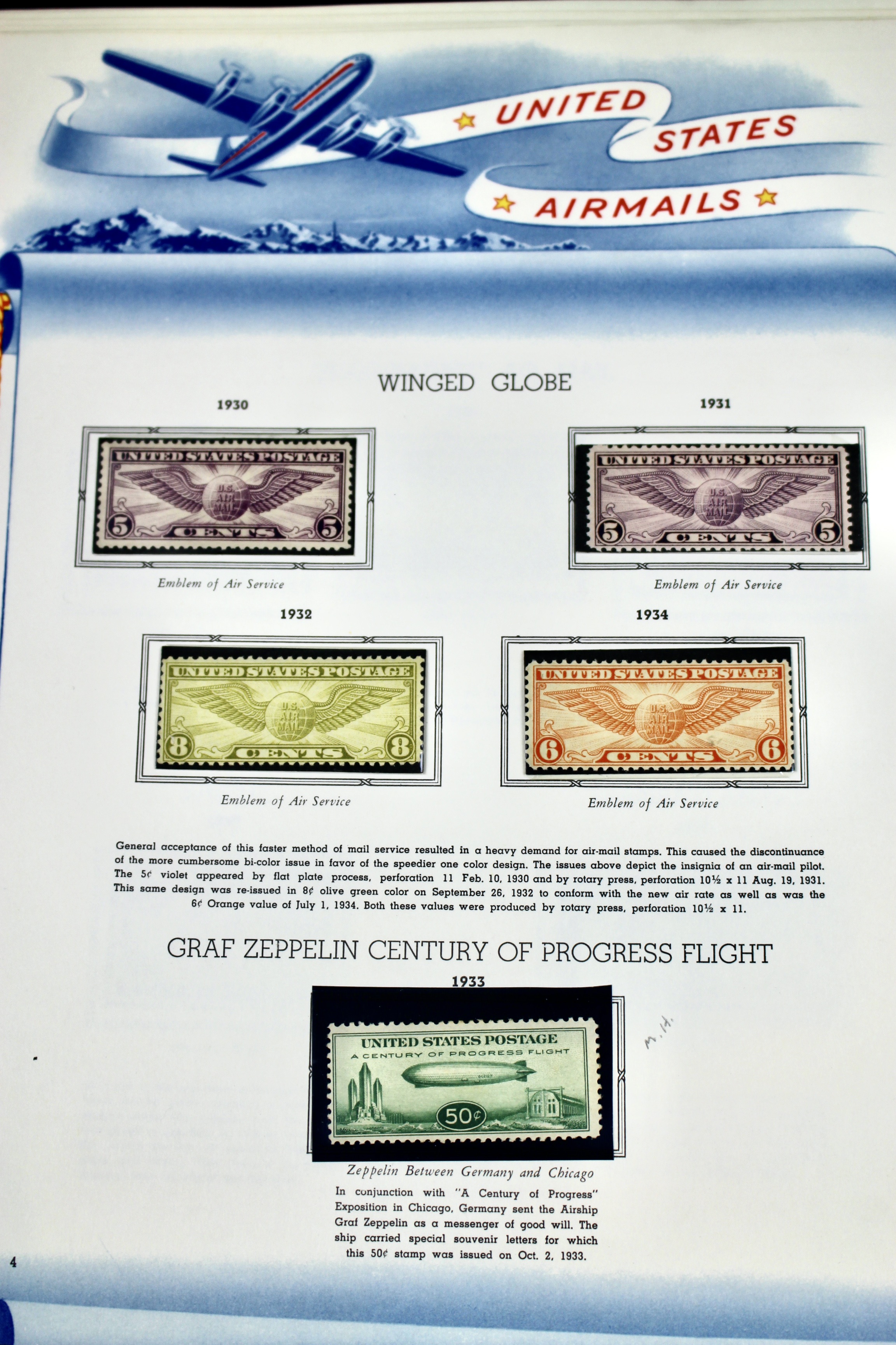 Mint Condition U.S. Air Mail Stamp Collection, 1926 to 1958