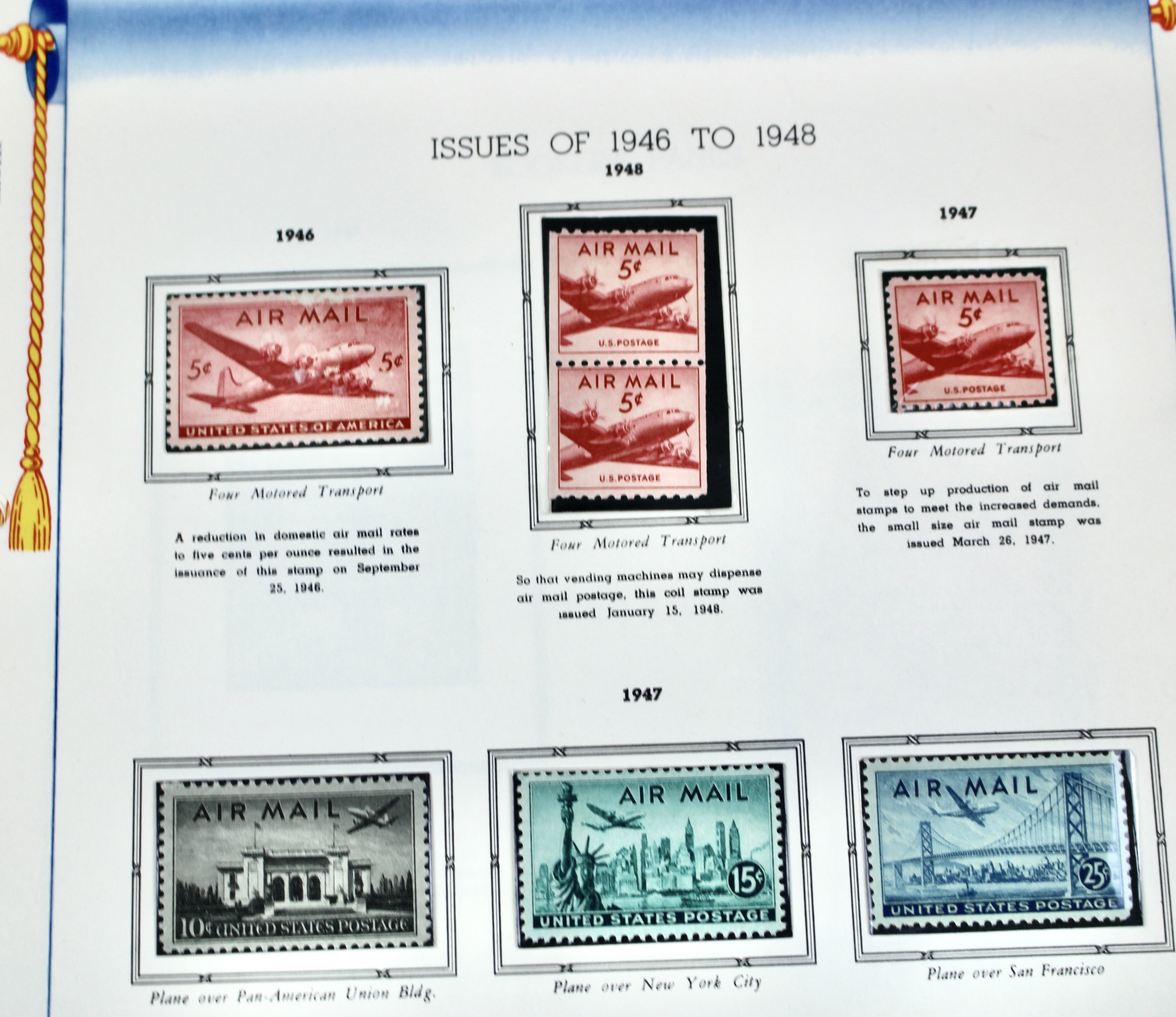 Mint Condition U.S. Air Mail Stamp Collection, 1926 to 1958