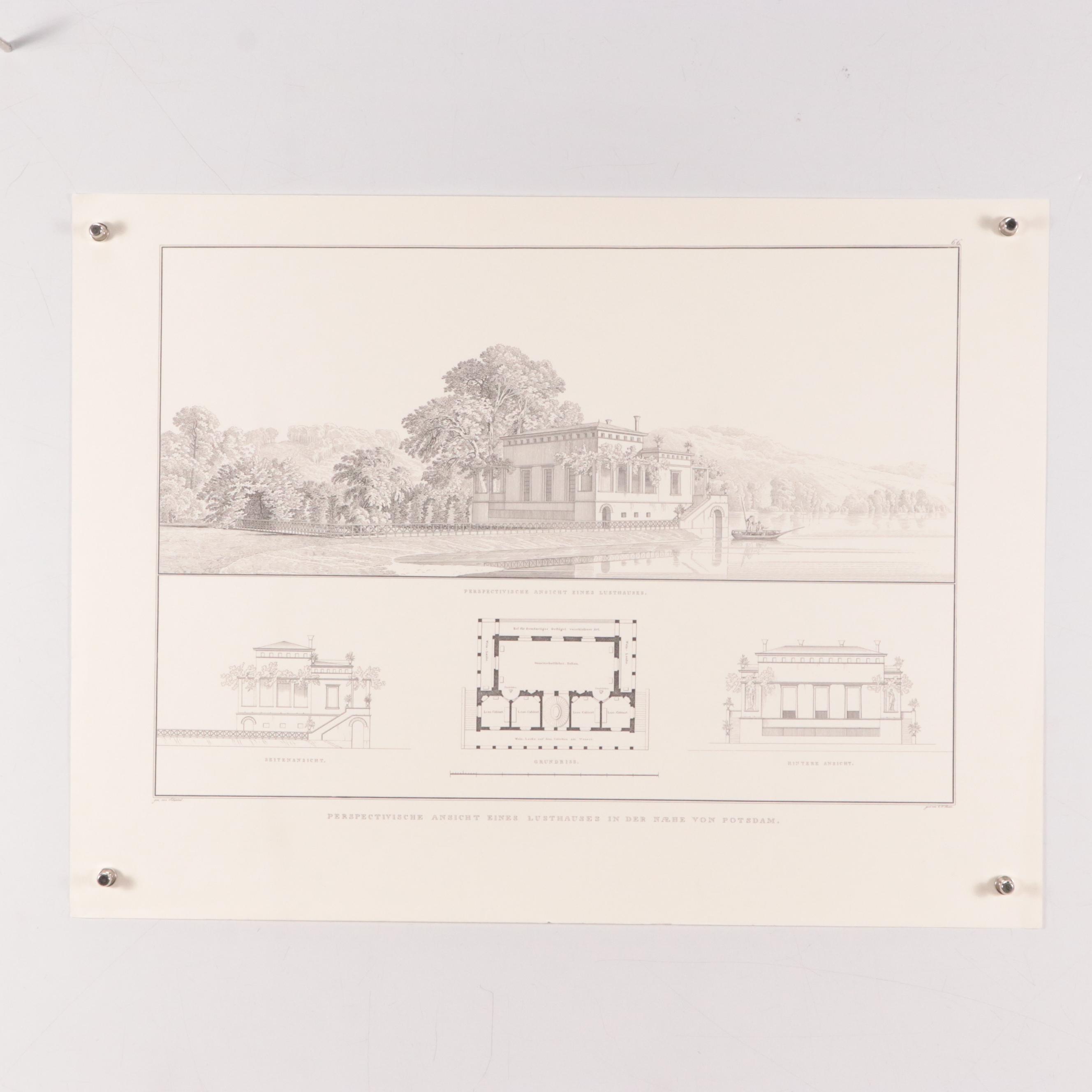 Lithographs After Karl Friedrich Schinkel of Architectural Drawings