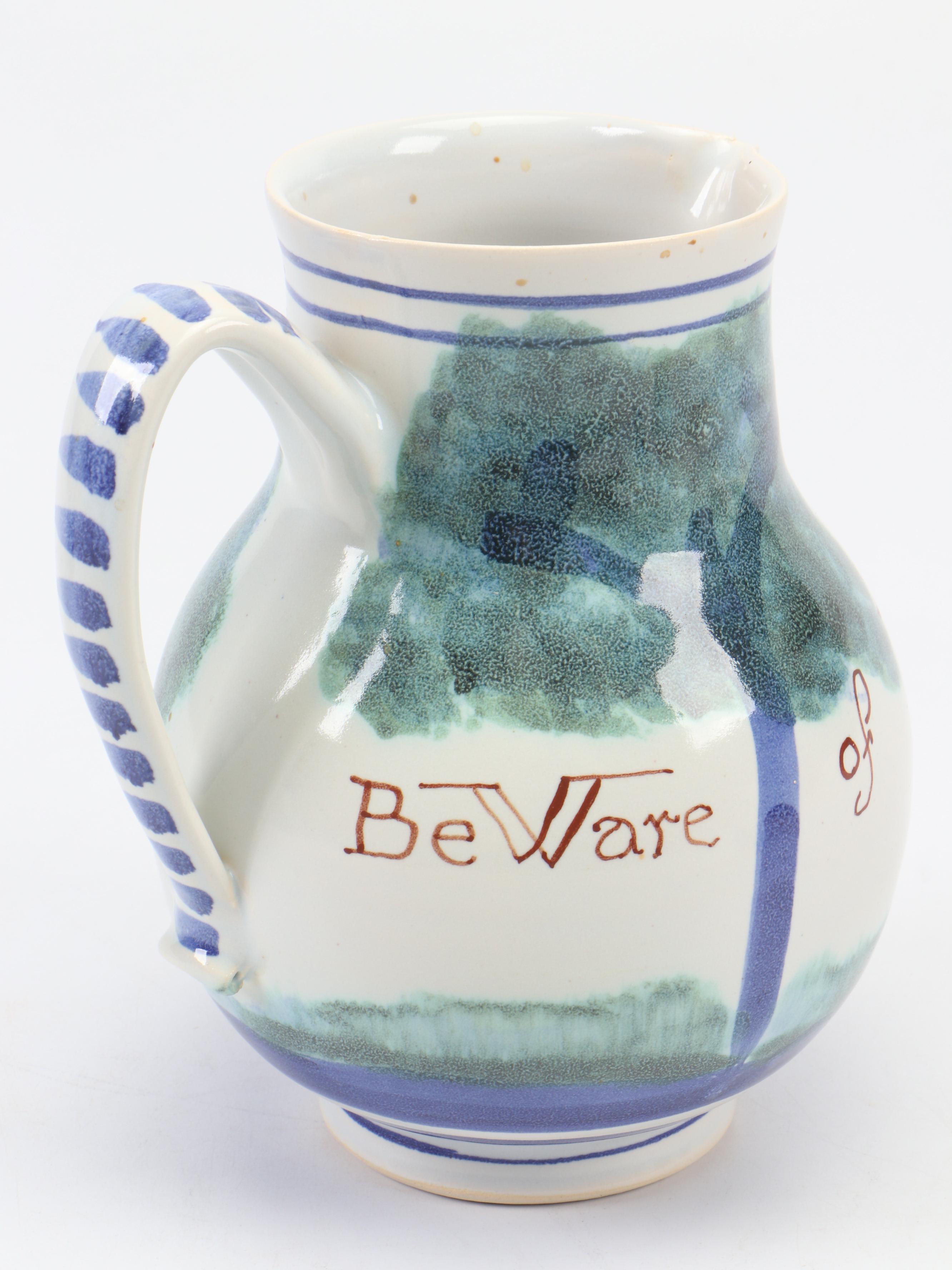 Bybee Pottery Pitcher with Colonial Style Beware of the Fox Tankard and Jug