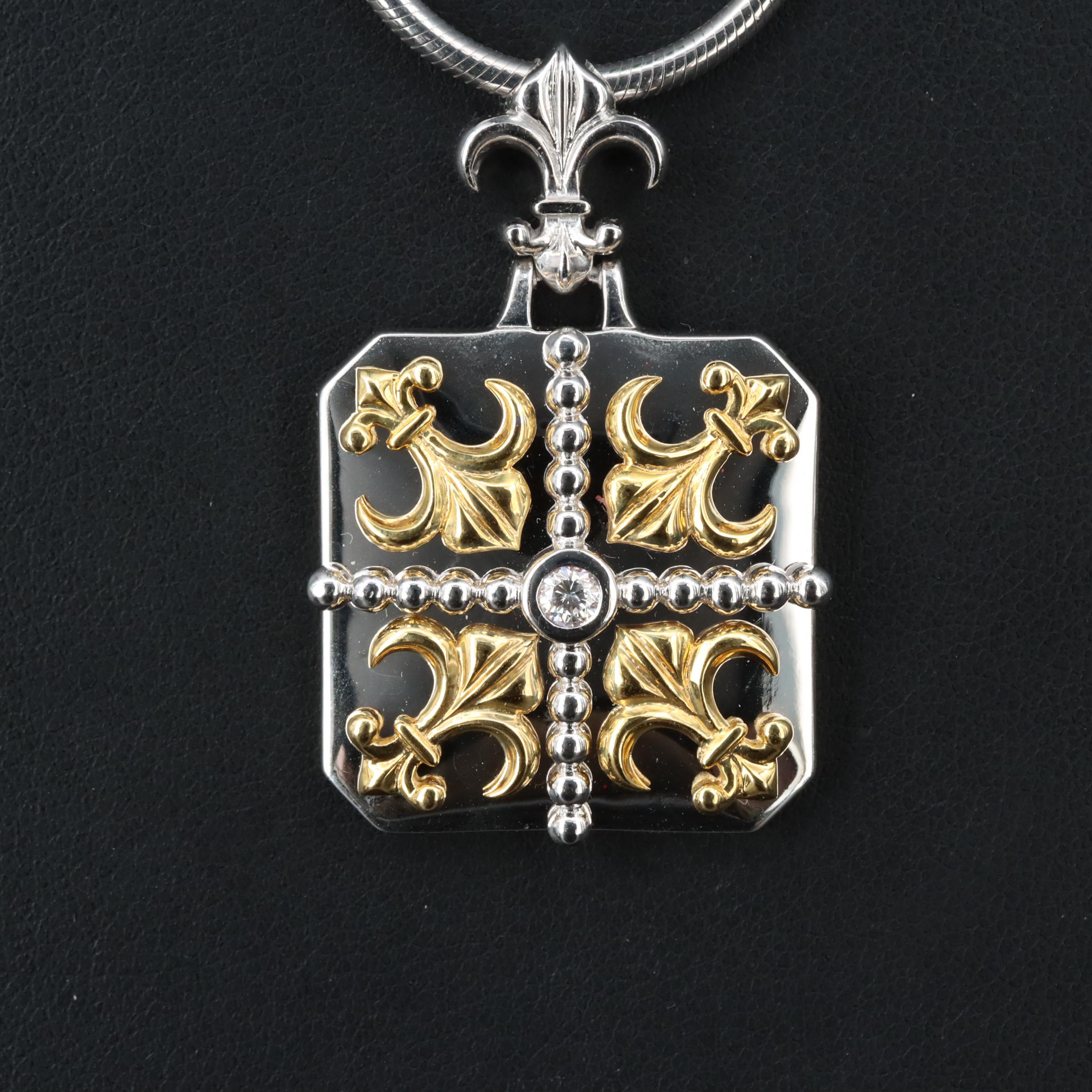 Carl Blackburn Sterling Diamond Necklace with 18K Accents