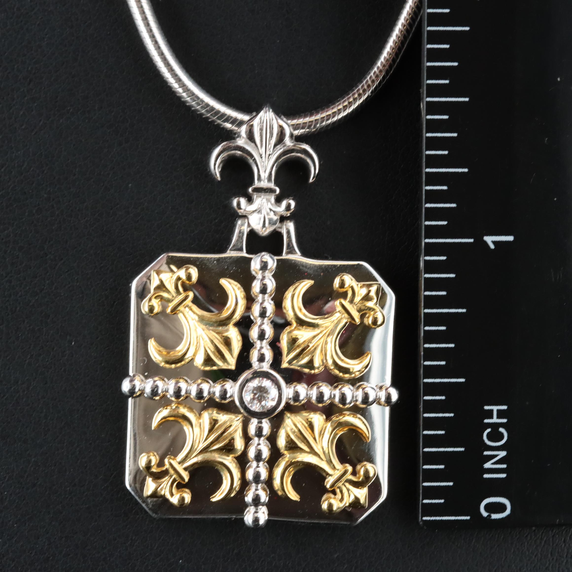 Carl Blackburn Sterling Diamond Necklace with 18K Accents