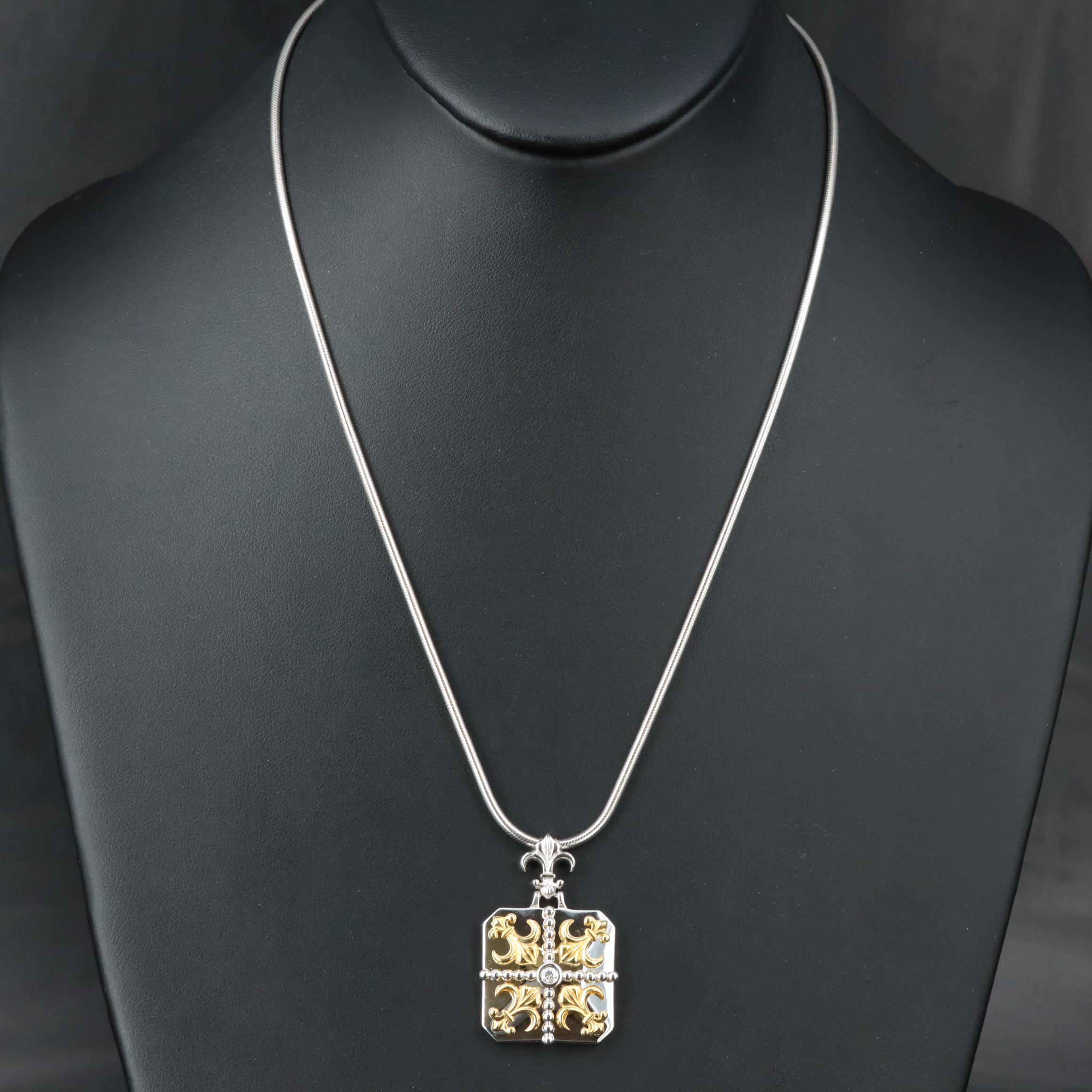 Carl Blackburn Sterling Diamond Necklace with 18K Accents