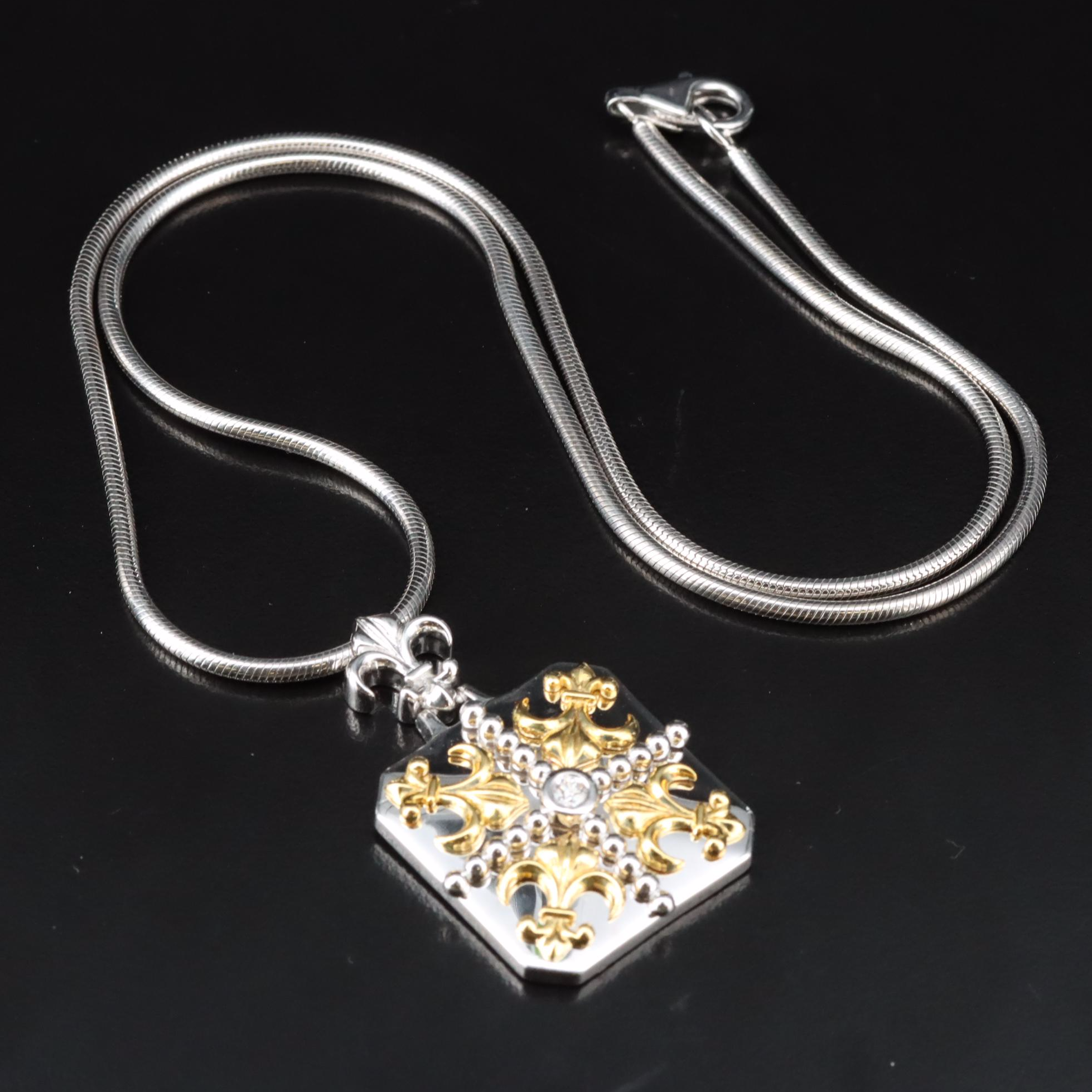 Carl Blackburn Sterling Diamond Necklace with 18K Accents