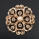 14K Pearl and Sapphire Brooch