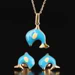 18K Cloisonné Whale Earring and Pendant Necklace