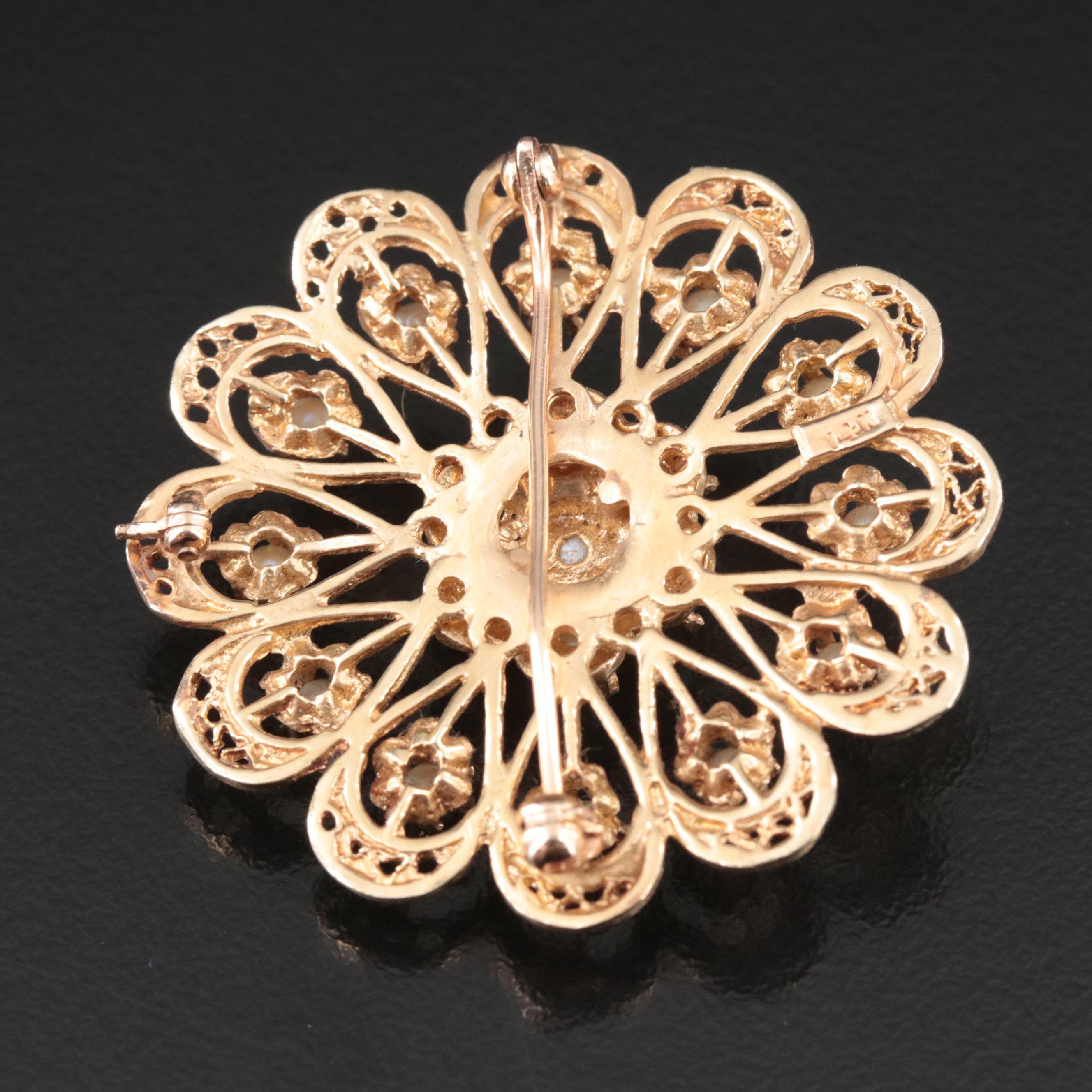 14K Pearl and Enamel Converter Brooch Everything But The House