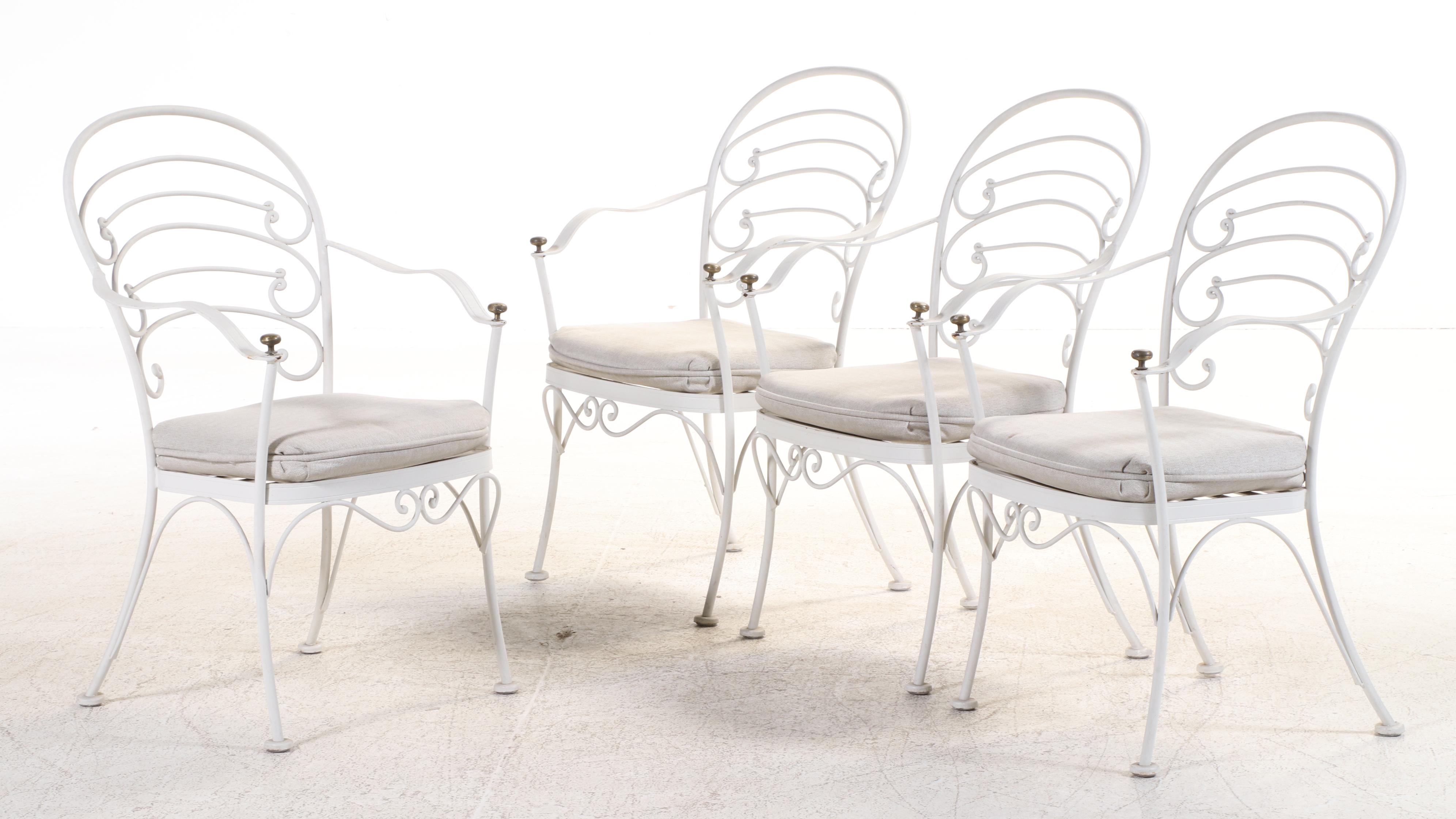 Five-Piece Woodard "Ribcage" White-Painted Iron and Glass Top Patio Dining Set