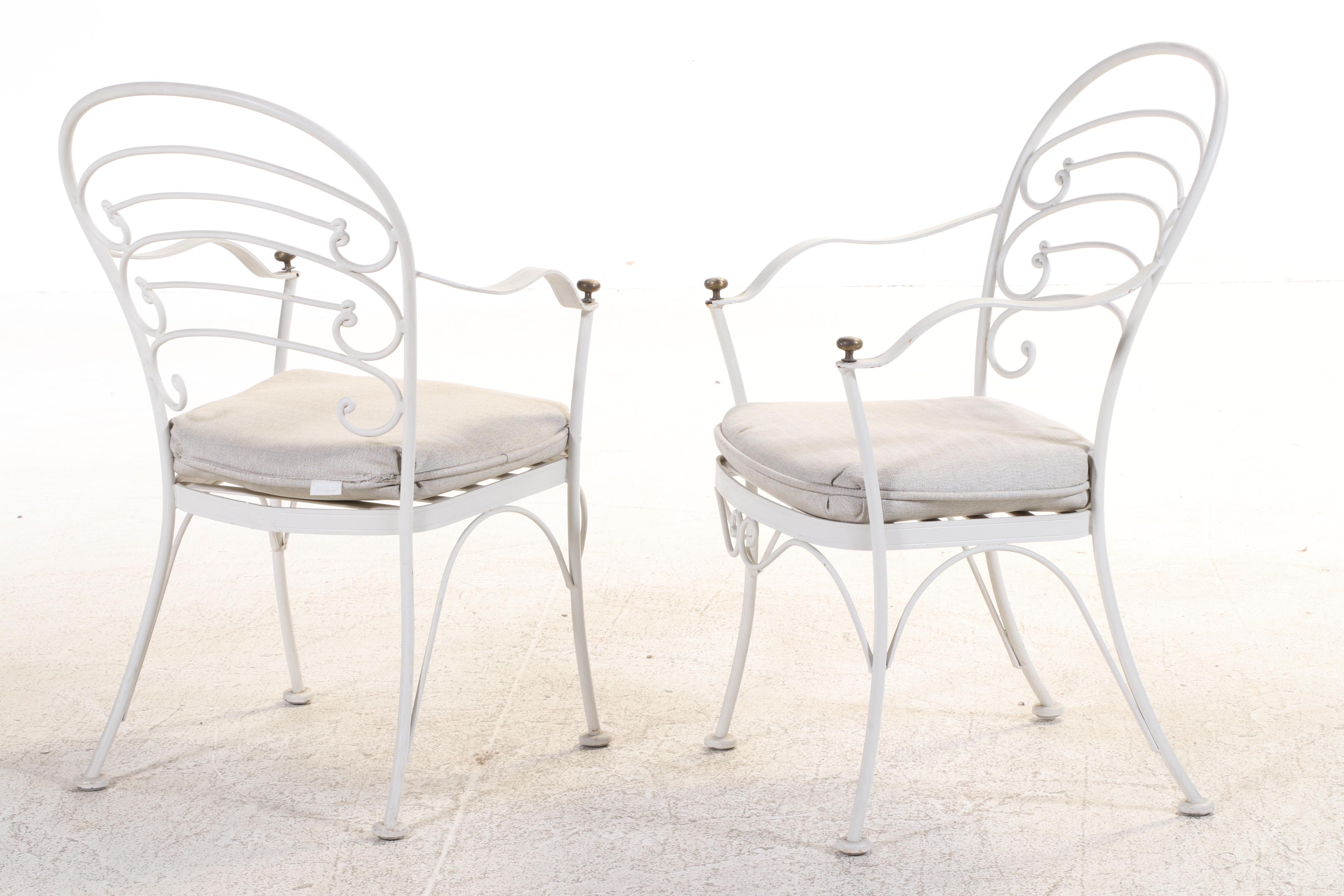 Five-Piece Woodard "Ribcage" White-Painted Iron and Glass Top Patio Dining Set