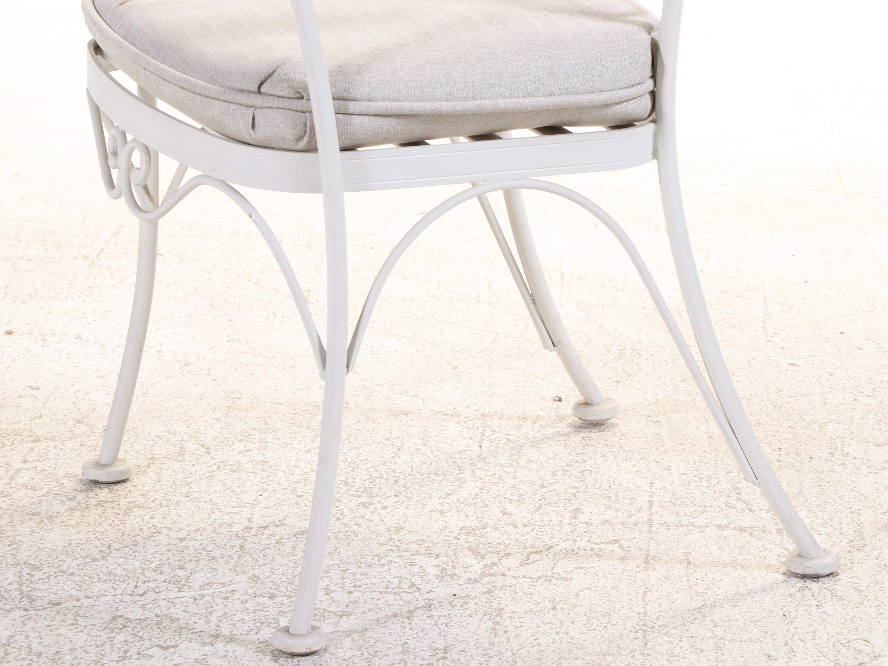 Five-Piece Woodard "Ribcage" White-Painted Iron and Glass Top Patio Dining Set