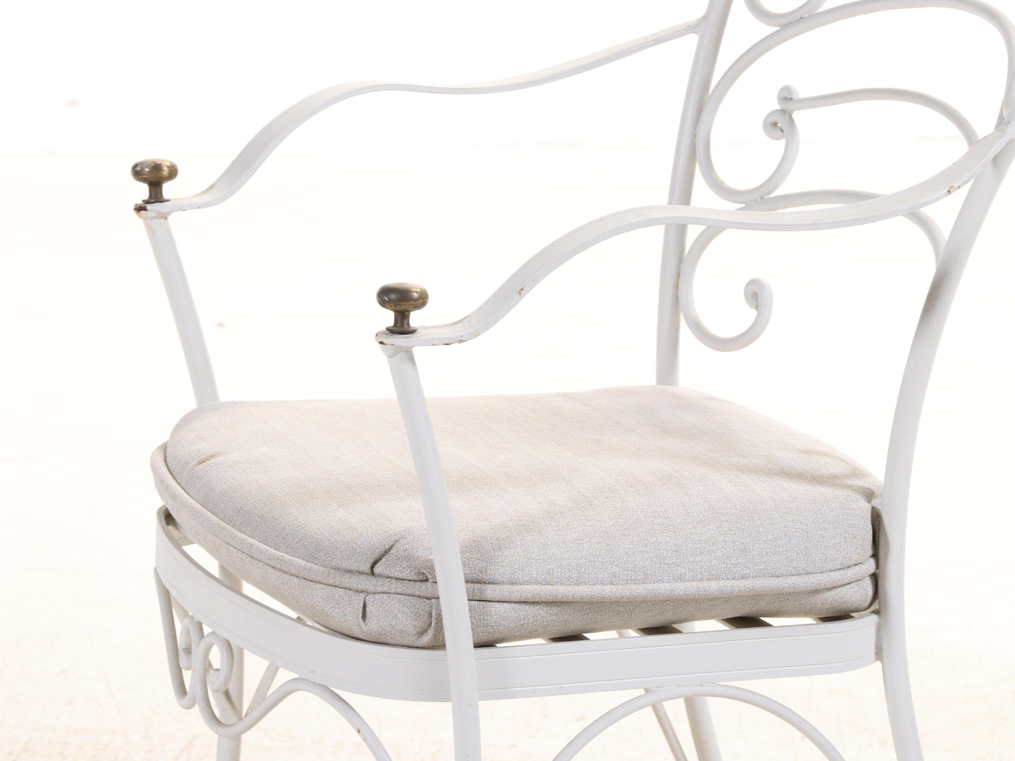 Five-Piece Woodard "Ribcage" White-Painted Iron and Glass Top Patio Dining Set