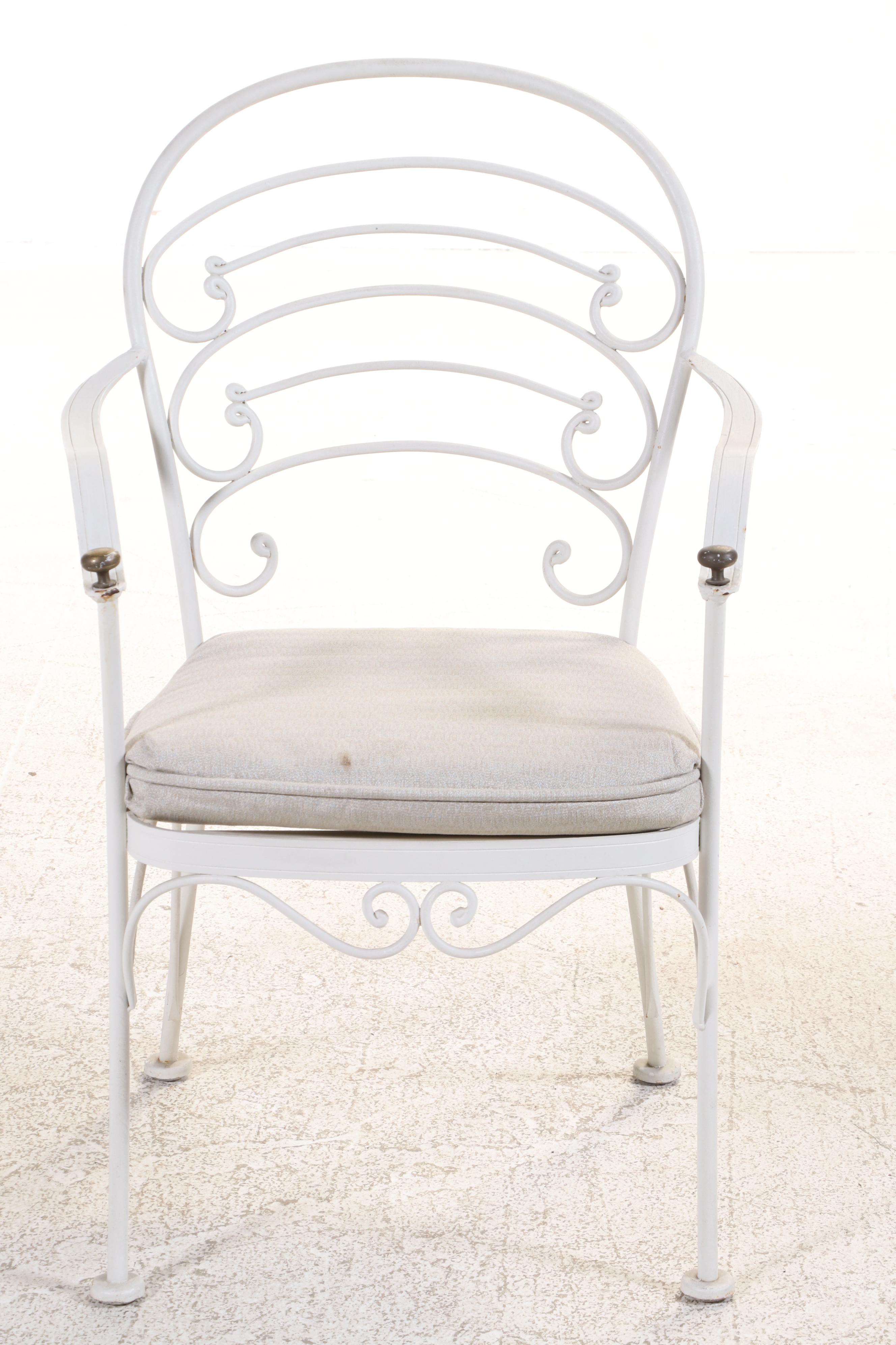 Five-Piece Woodard "Ribcage" White-Painted Iron and Glass Top Patio Dining Set