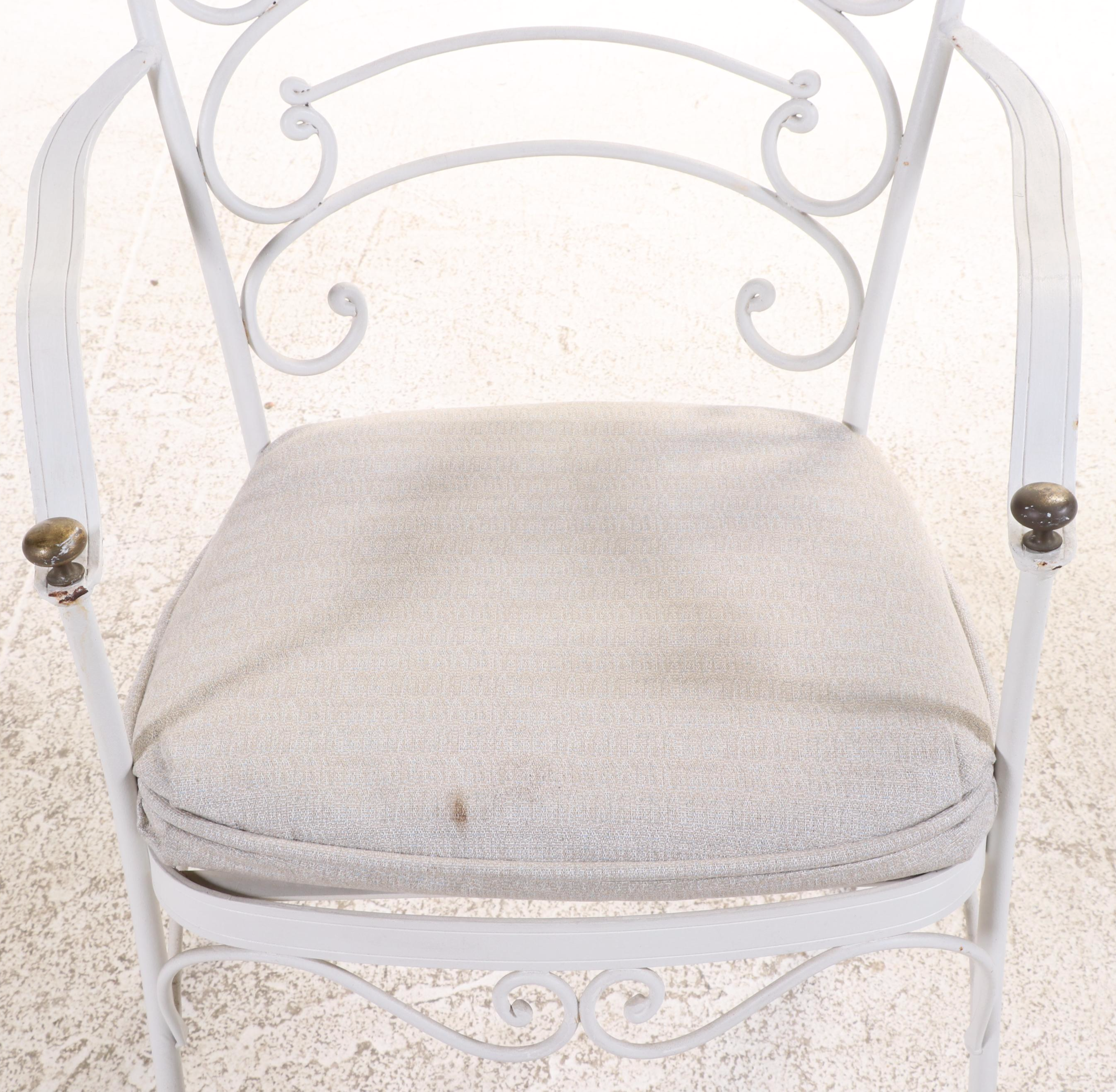 Five-Piece Woodard "Ribcage" White-Painted Iron and Glass Top Patio Dining Set