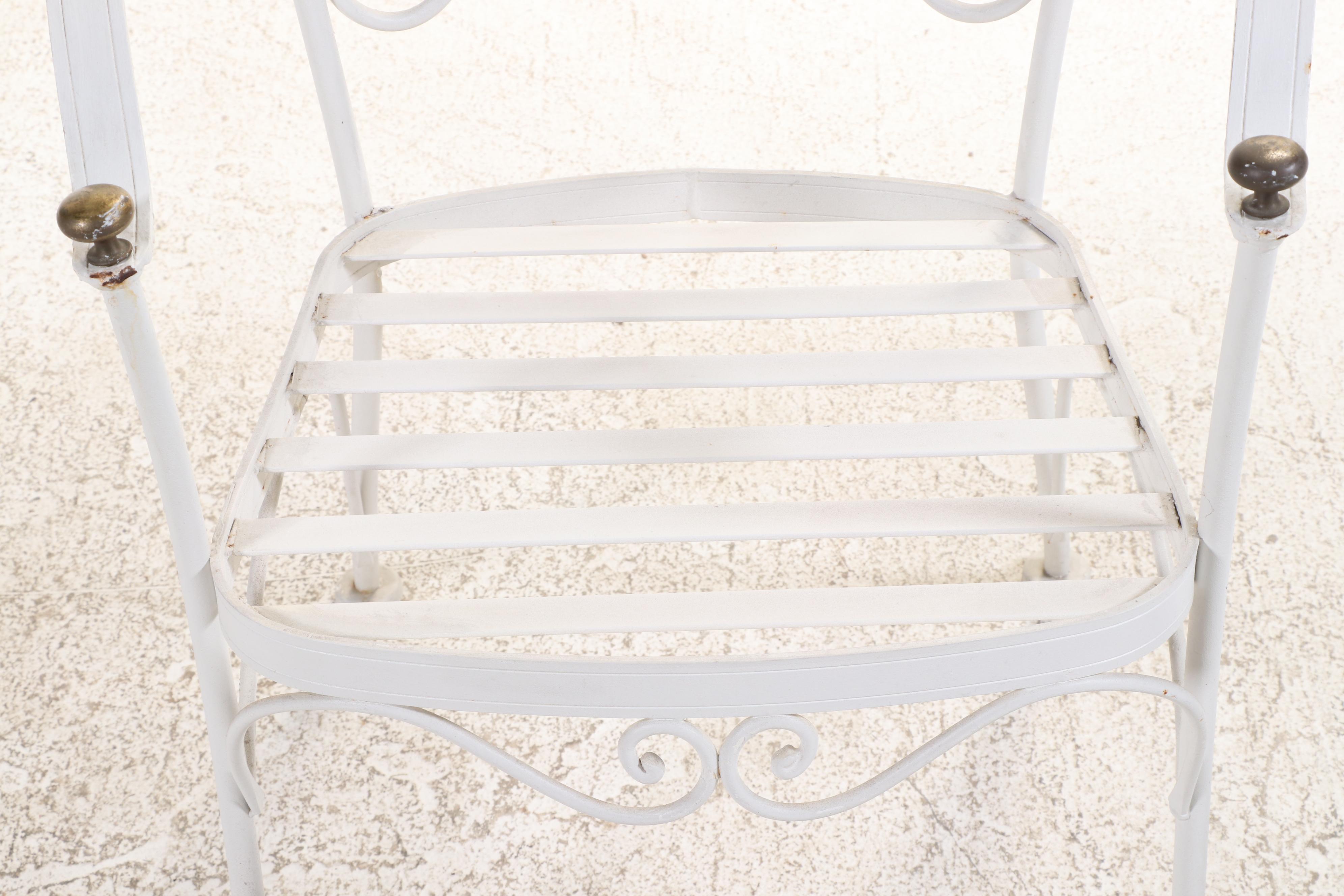 Five-Piece Woodard "Ribcage" White-Painted Iron and Glass Top Patio Dining Set