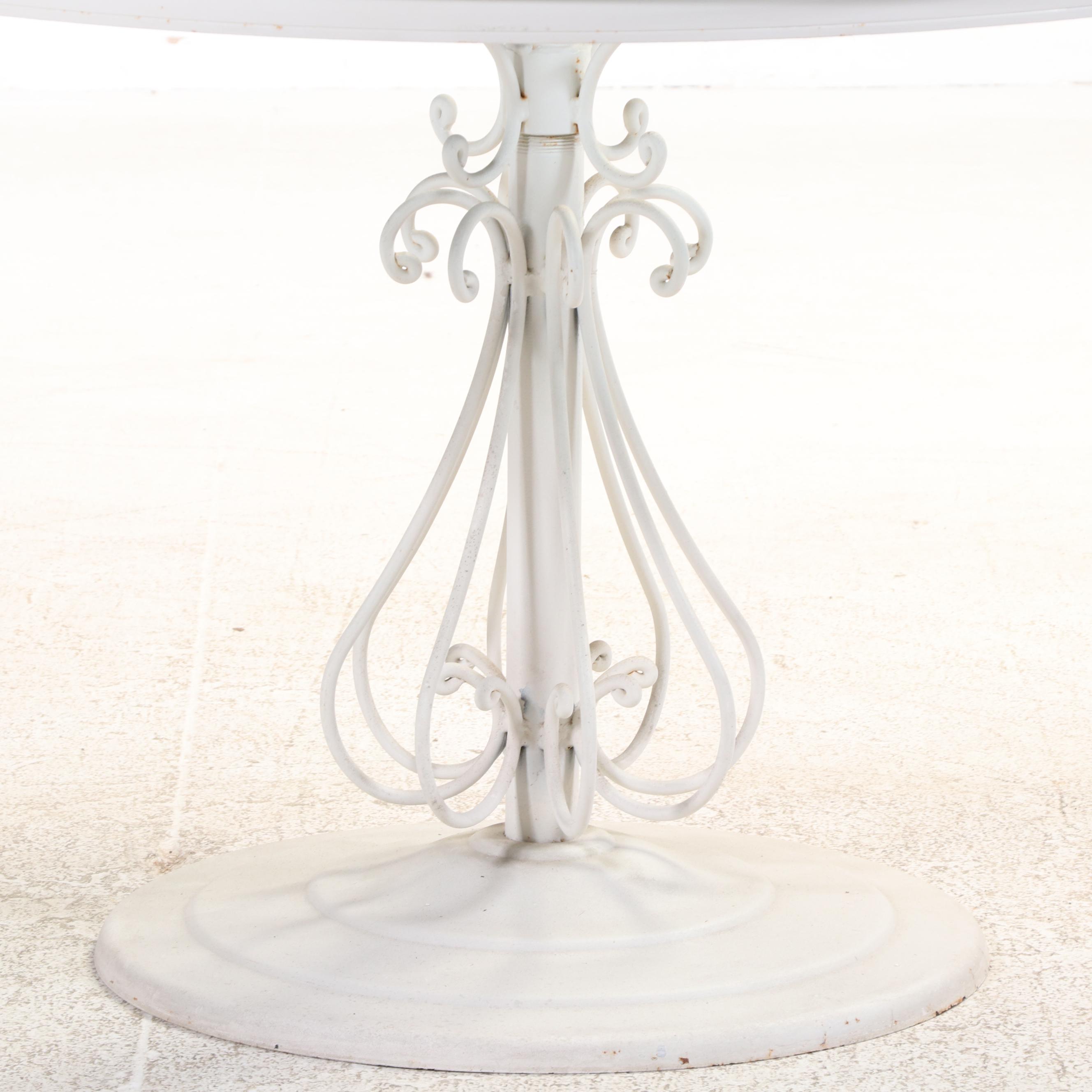 Five-Piece Woodard "Ribcage" White-Painted Iron and Glass Top Patio Dining Set