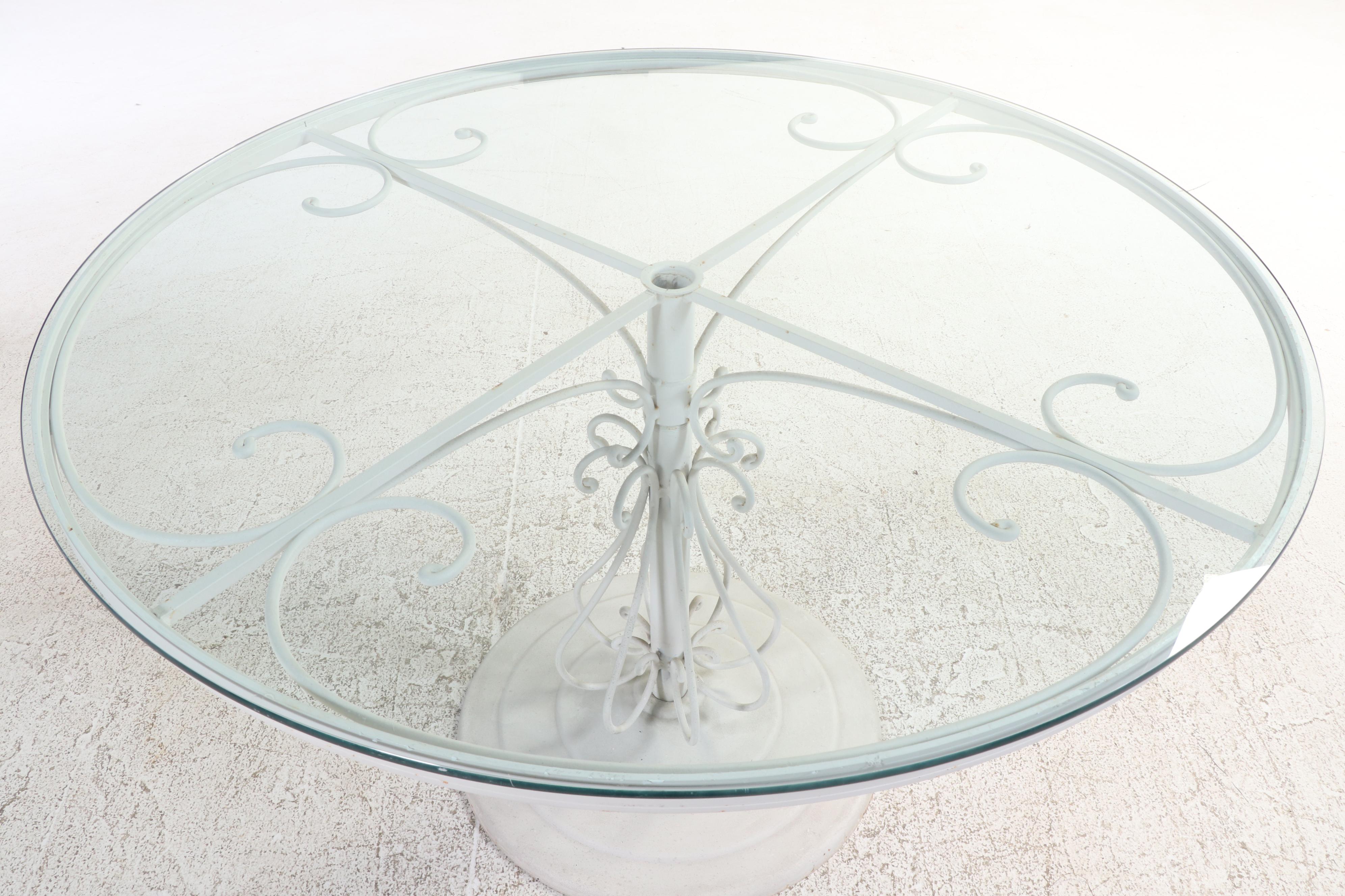 Five-Piece Woodard "Ribcage" White-Painted Iron and Glass Top Patio Dining Set