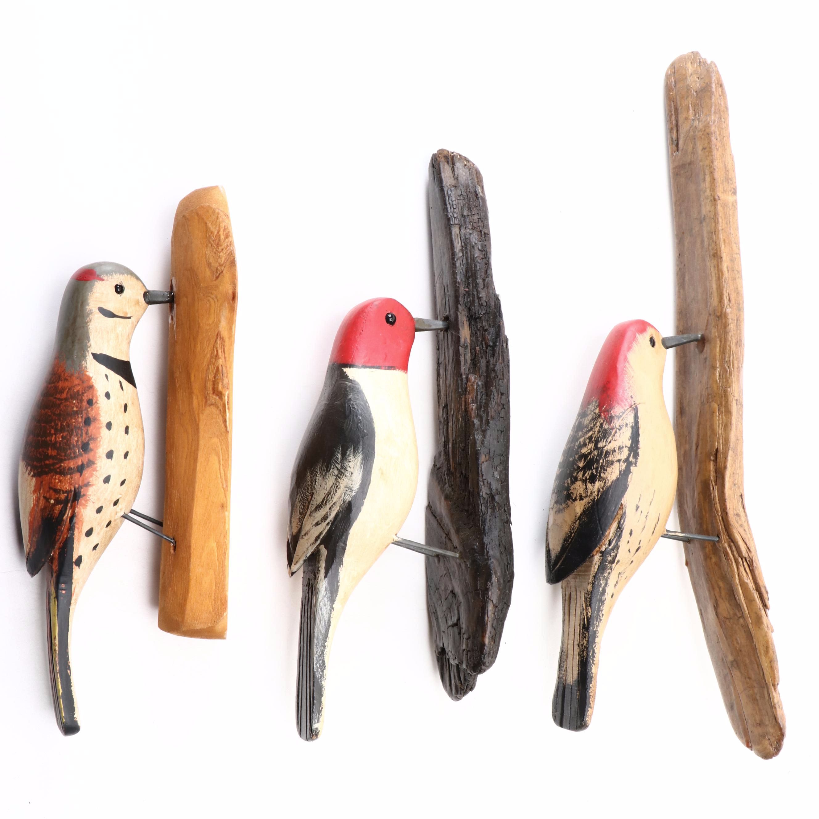 Jim & Pat Slack Hand-Carved Wooden Woodpeckers and Flicker Birds