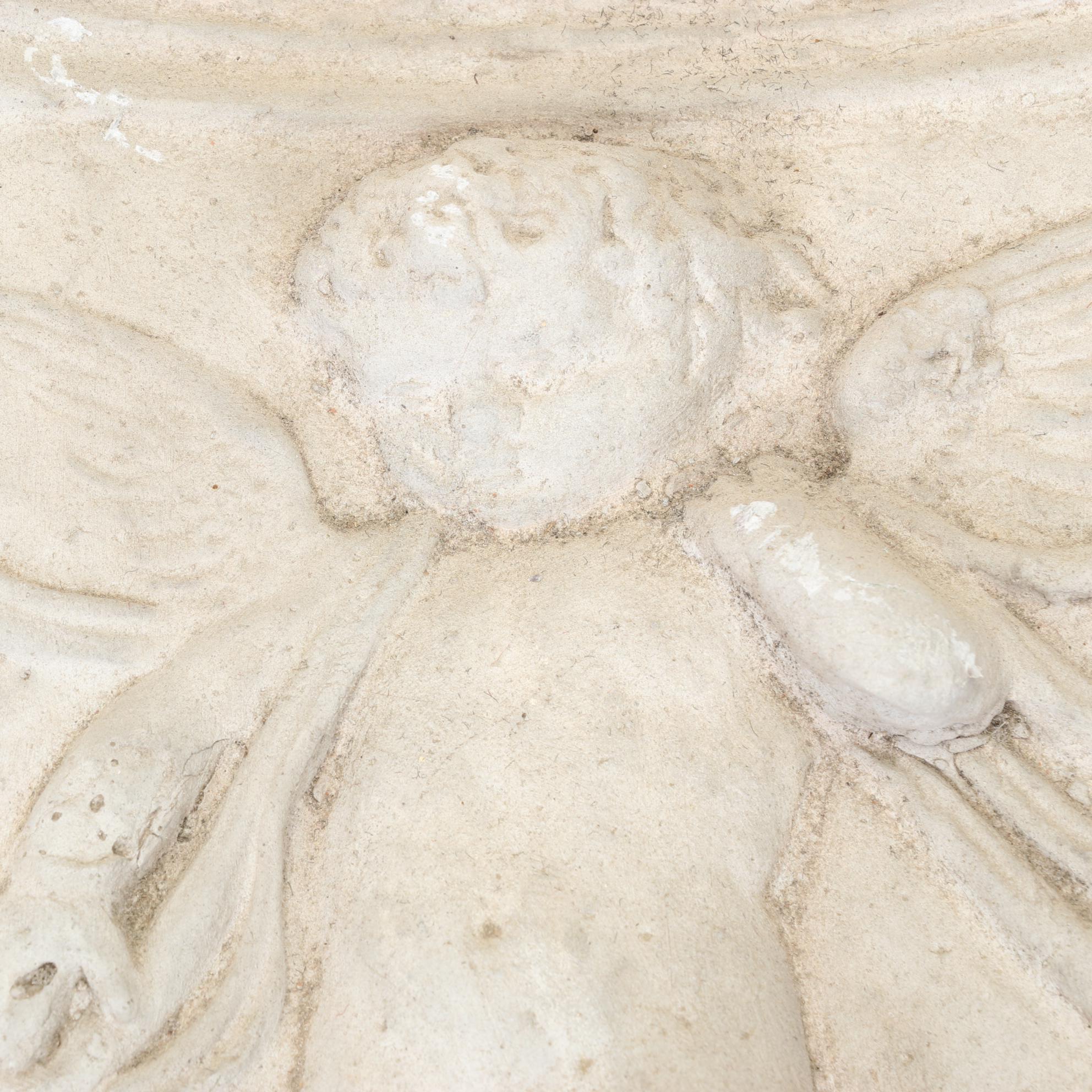Concrete Cherub Themed Wall Plaques, Pair In Relief Features Different Poses