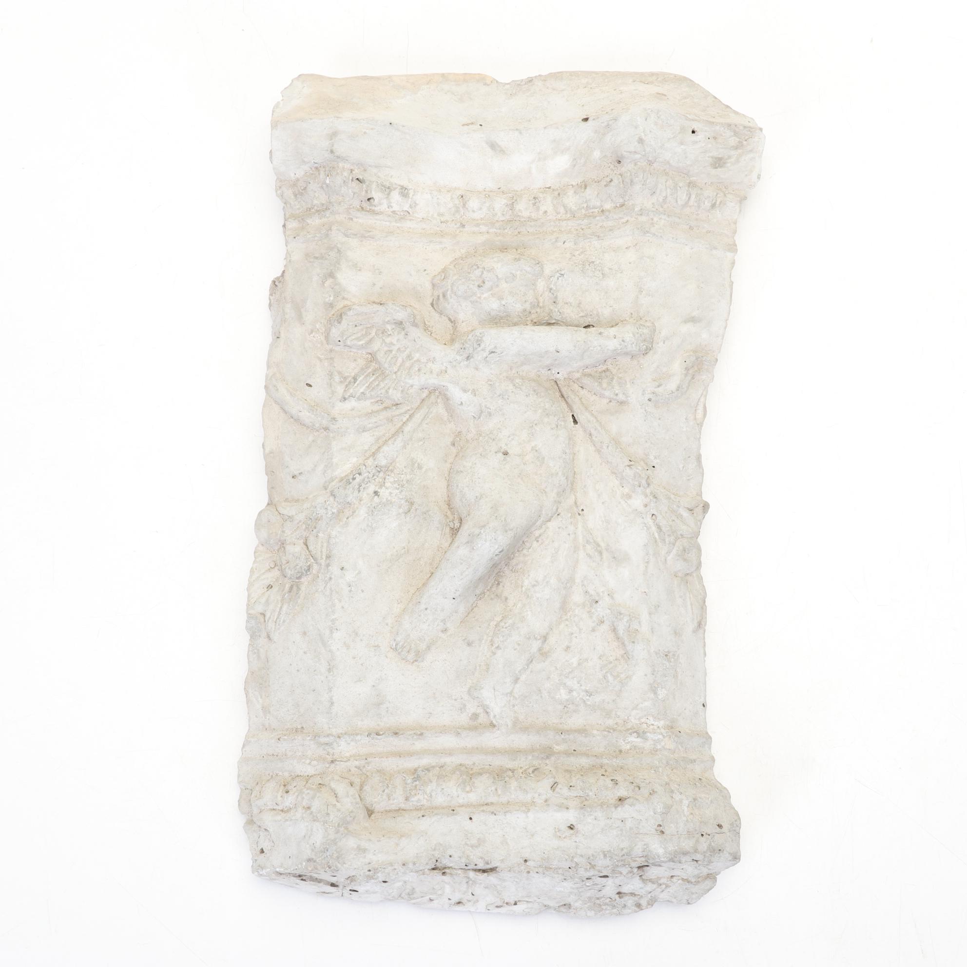 Concrete Cherub Themed Wall Plaques, Pair In Relief Features Different Poses