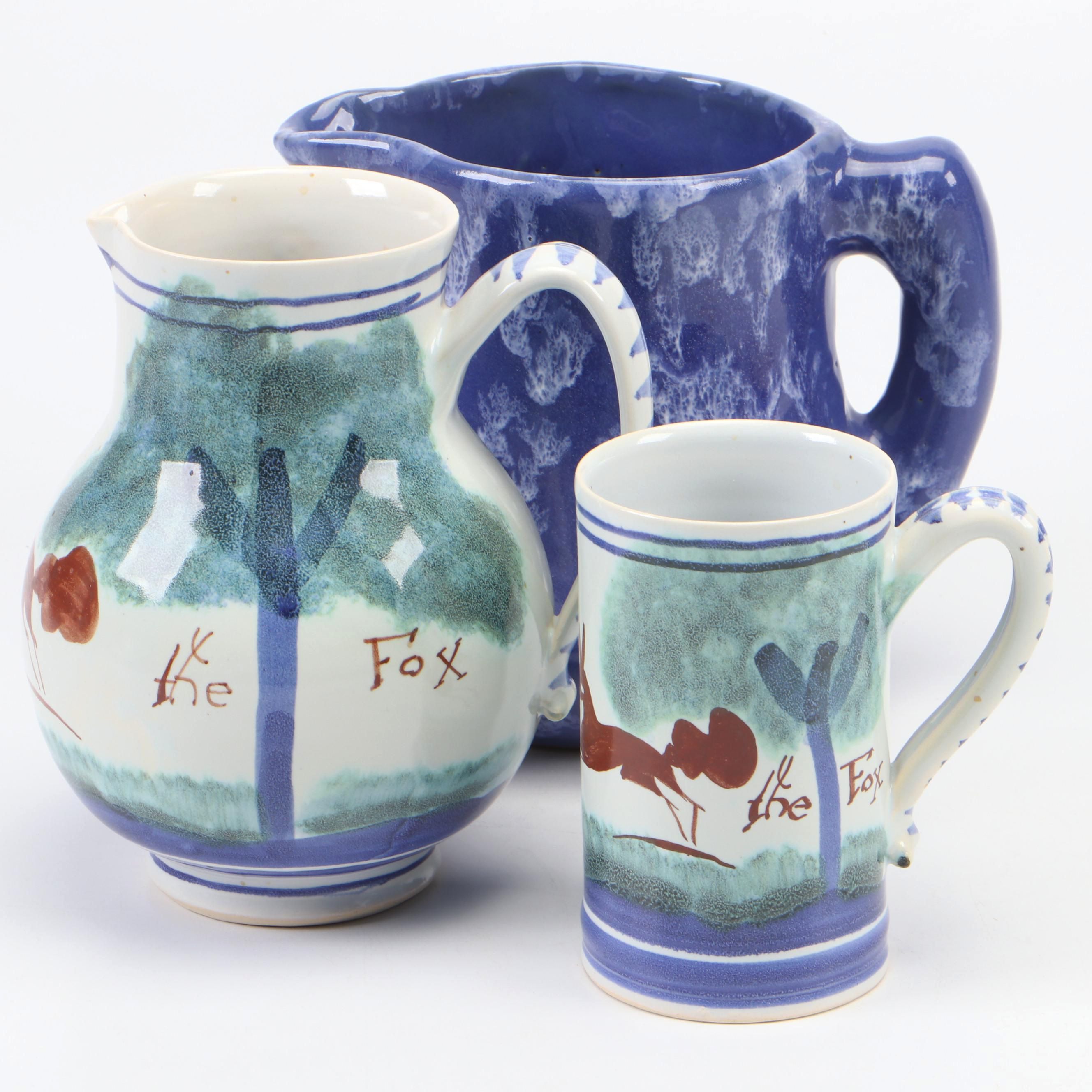 Bybee Pottery Pitcher with Colonial Style Beware of the Fox Tankard and Jug