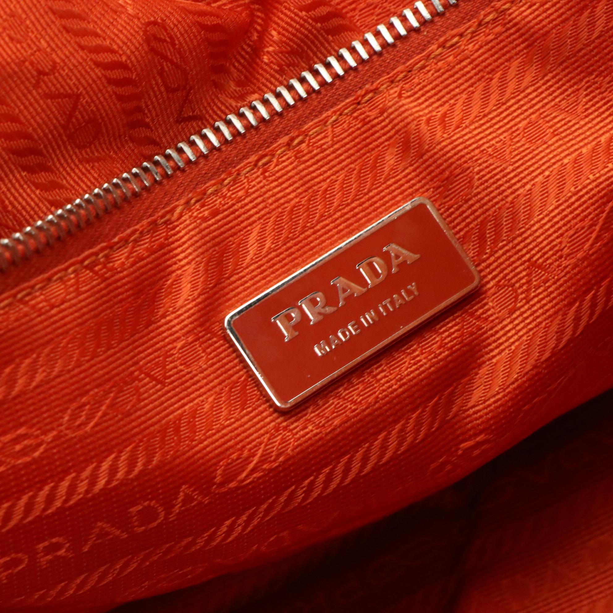 Prada Tangerine Orange Pebbled Leather Shoulder Bag with Butterfly Charm