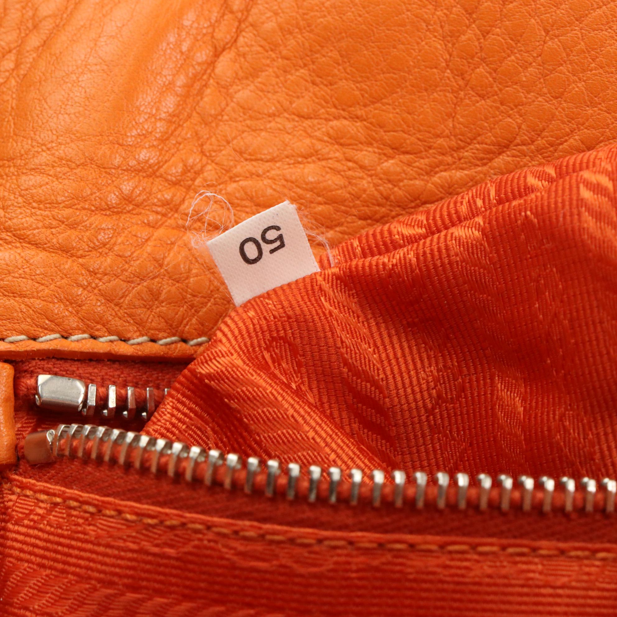 Prada Tangerine Orange Pebbled Leather Shoulder Bag with Butterfly Charm
