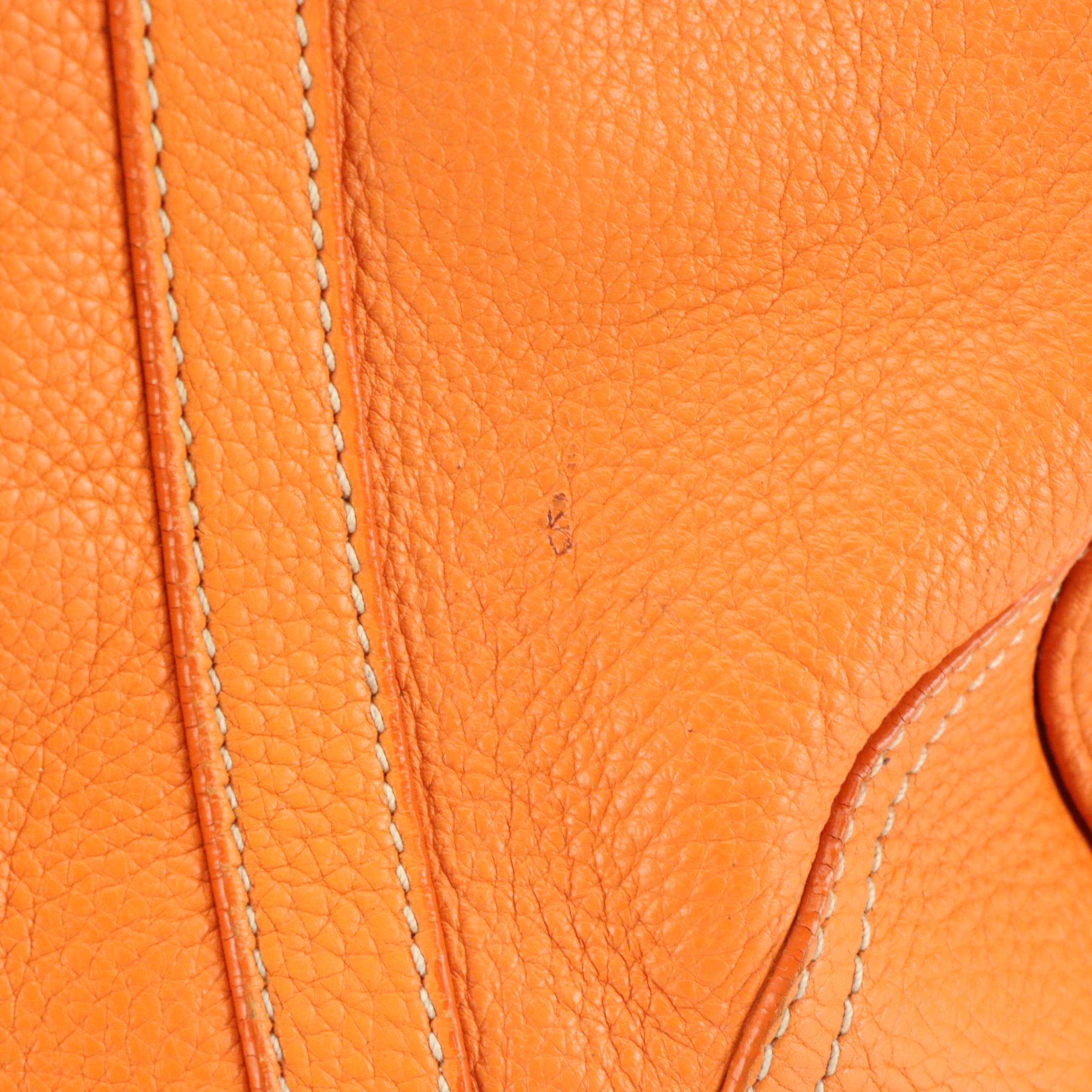 Prada Tangerine Orange Pebbled Leather Shoulder Bag with Butterfly Charm