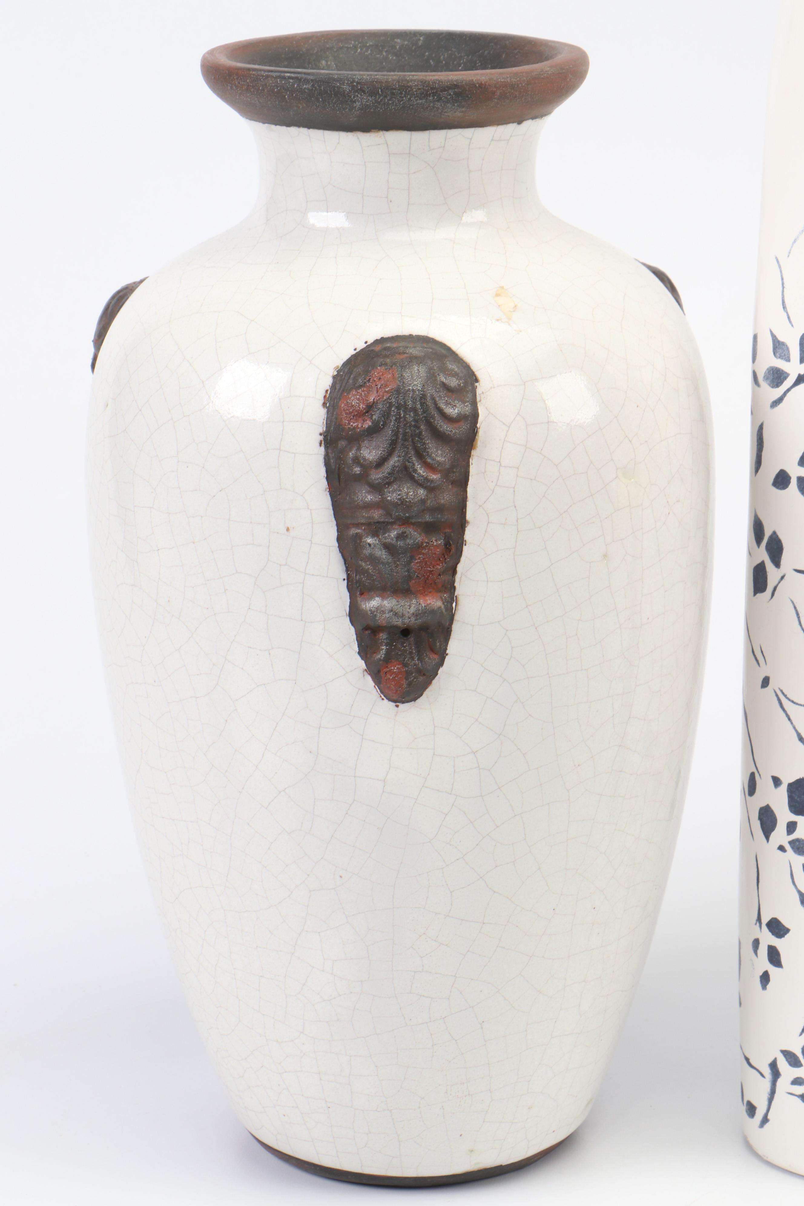 Basket Weave Pattern Unglazed Stoneware Vase with Other Ceramic Vases