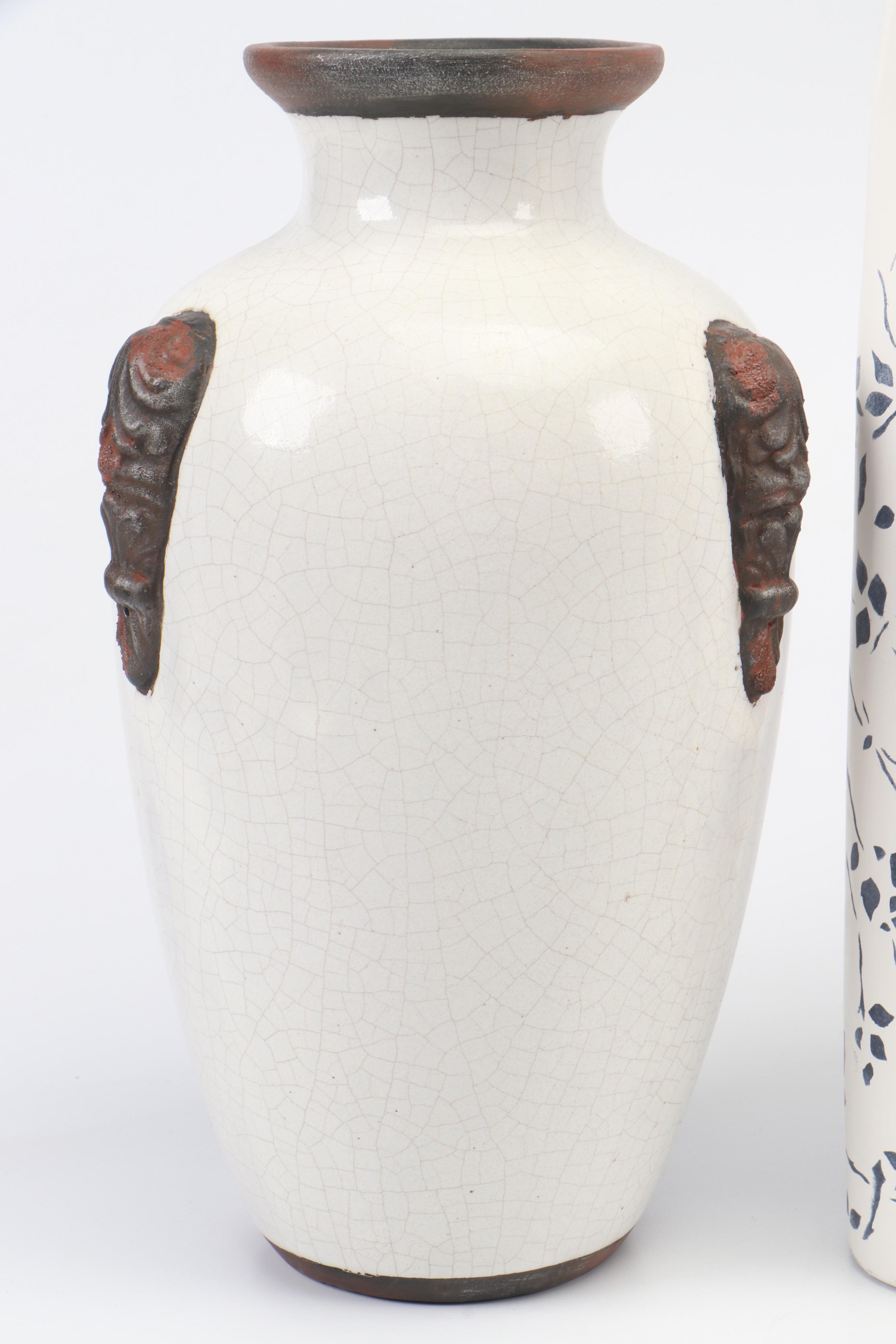 Basket Weave Pattern Unglazed Stoneware Vase with Other Ceramic Vases