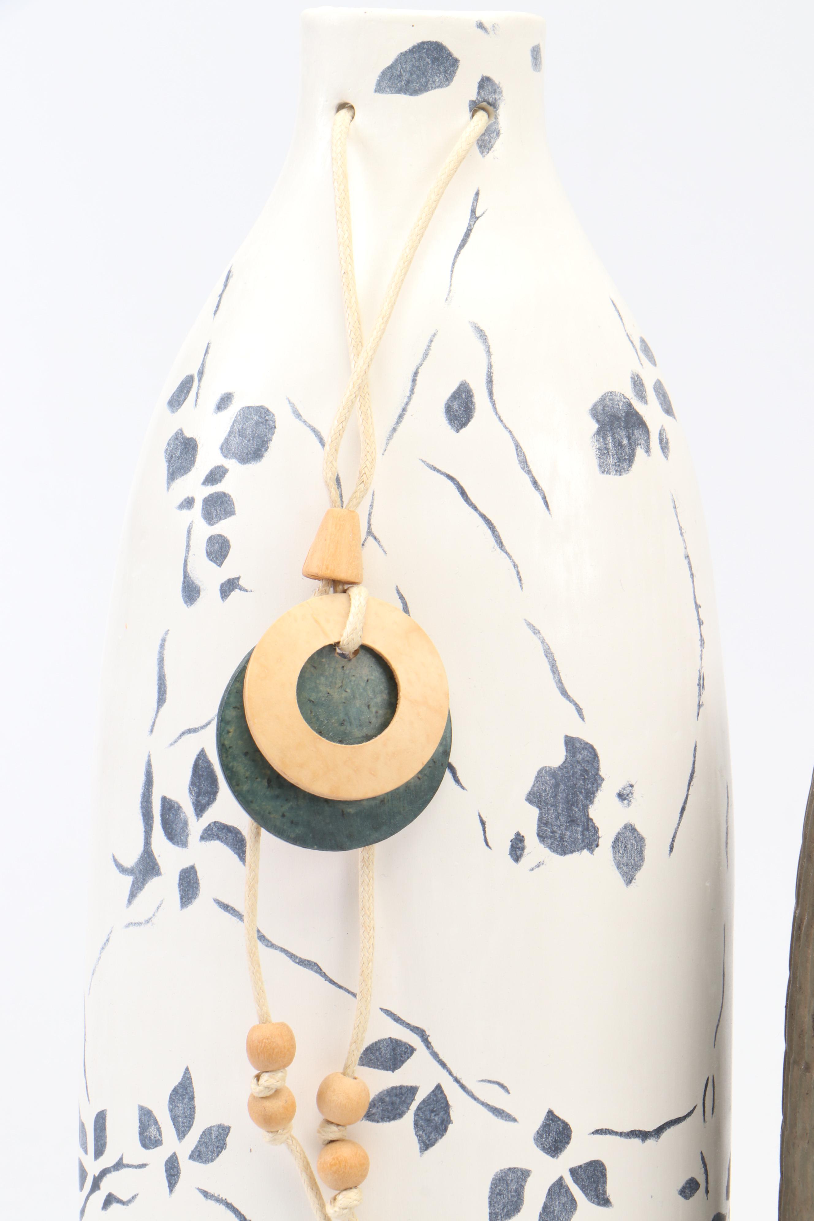 Basket Weave Pattern Unglazed Stoneware Vase with Other Ceramic Vases