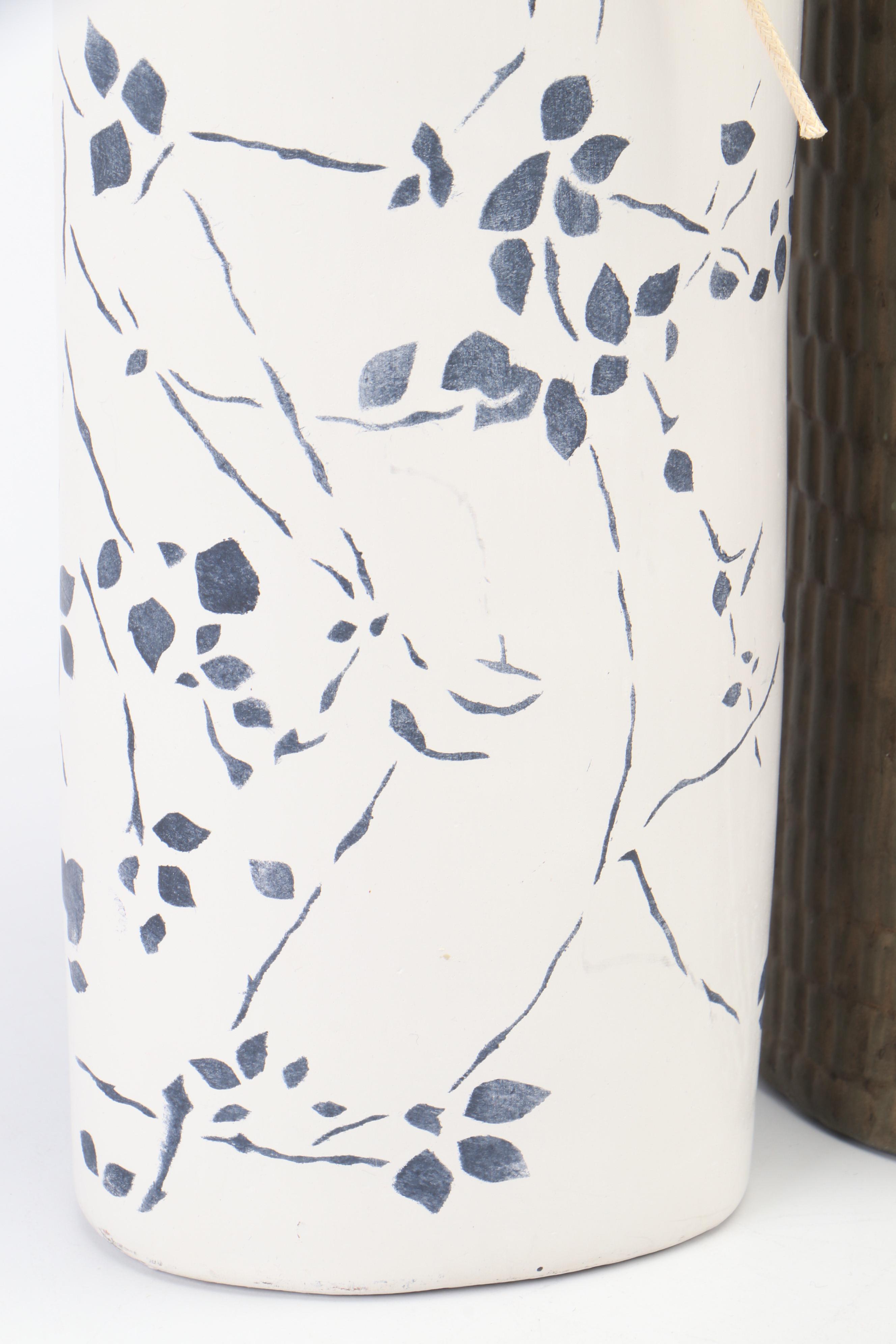 Basket Weave Pattern Unglazed Stoneware Vase with Other Ceramic Vases