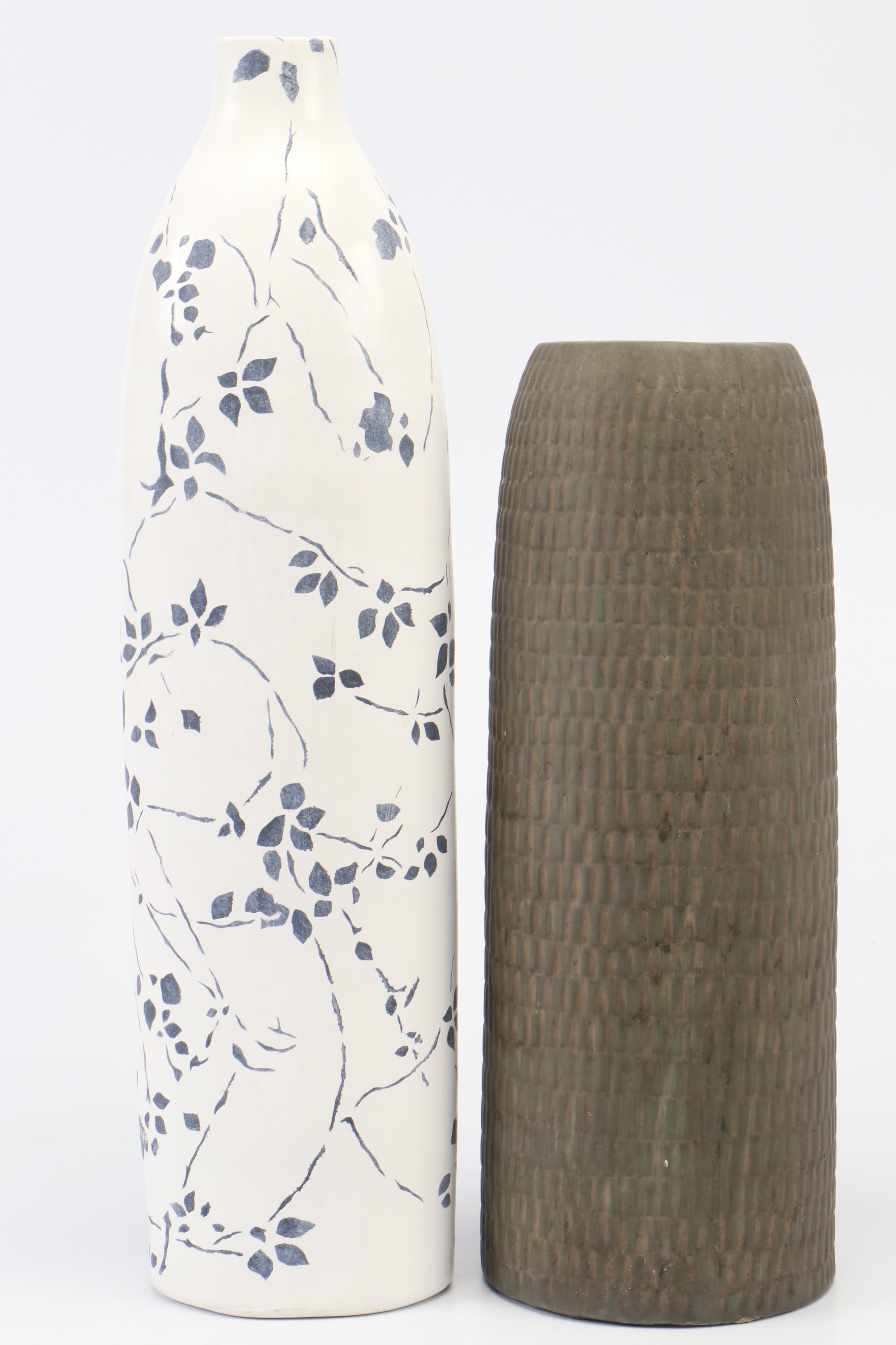 Basket Weave Pattern Unglazed Stoneware Vase with Other Ceramic Vases