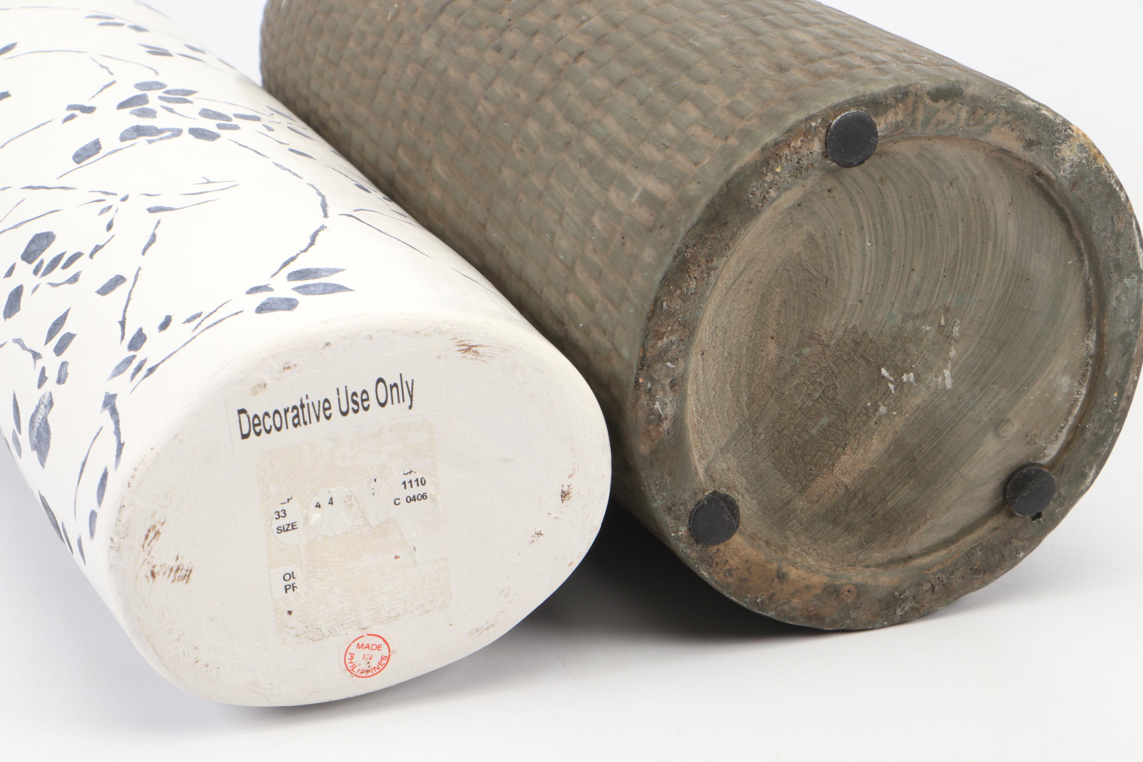 Basket Weave Pattern Unglazed Stoneware Vase with Other Ceramic Vases