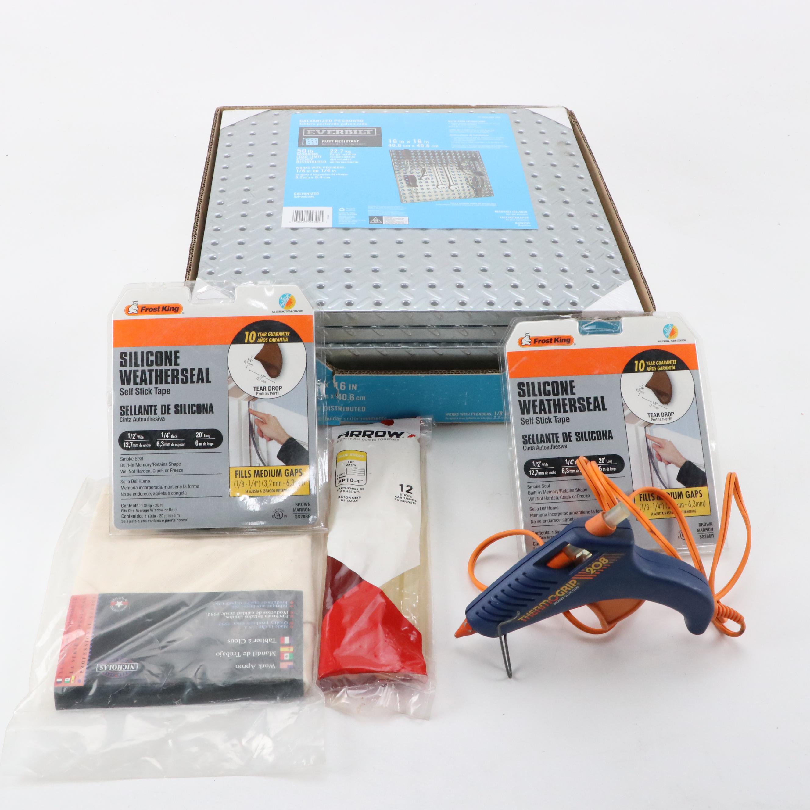 Everbilt Pegboard with Hot Glue Gun, Self Stick Tape, Work Apron, and