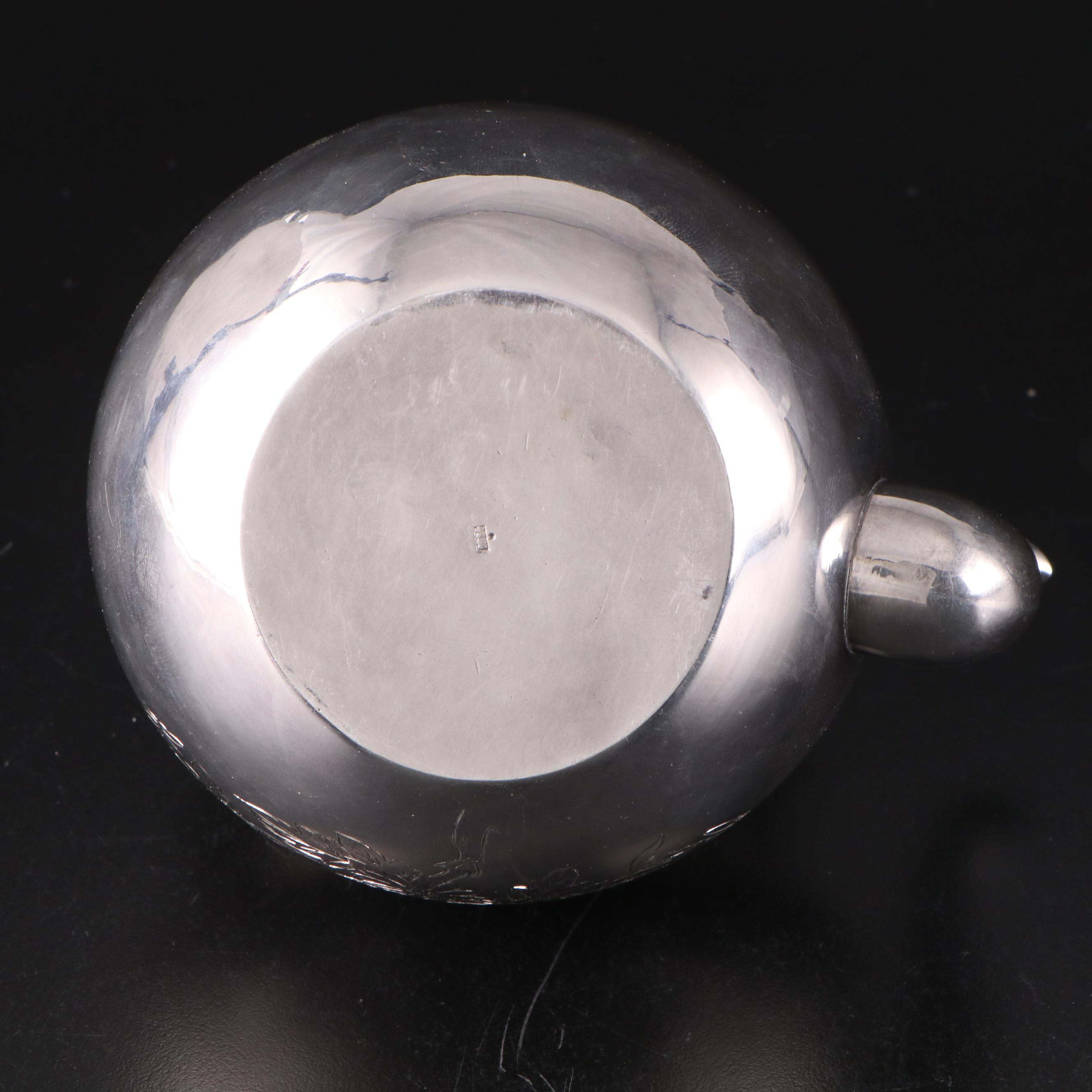 Japanese Etched Floral Motif Sterling Silver Teapot, 20th Century