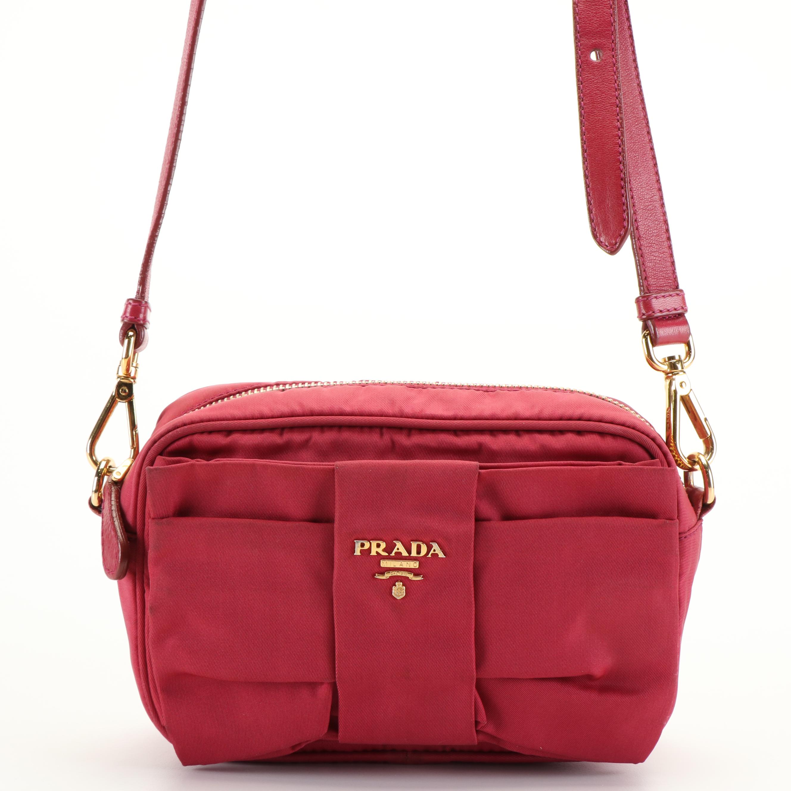 Prada Bow 2 Way Crossbody Fuchsia Tessuto Shoulder Bag