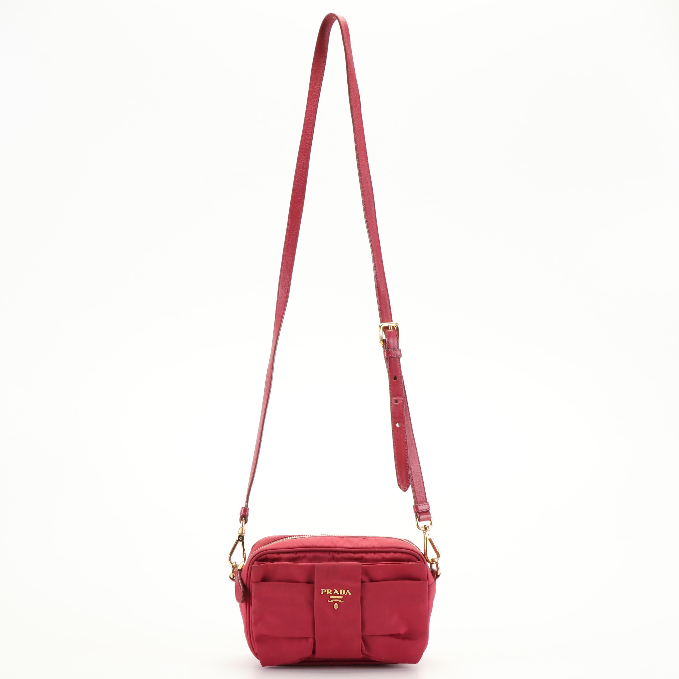 Prada Bow 2 Way Crossbody Fuchsia Tessuto Shoulder Bag